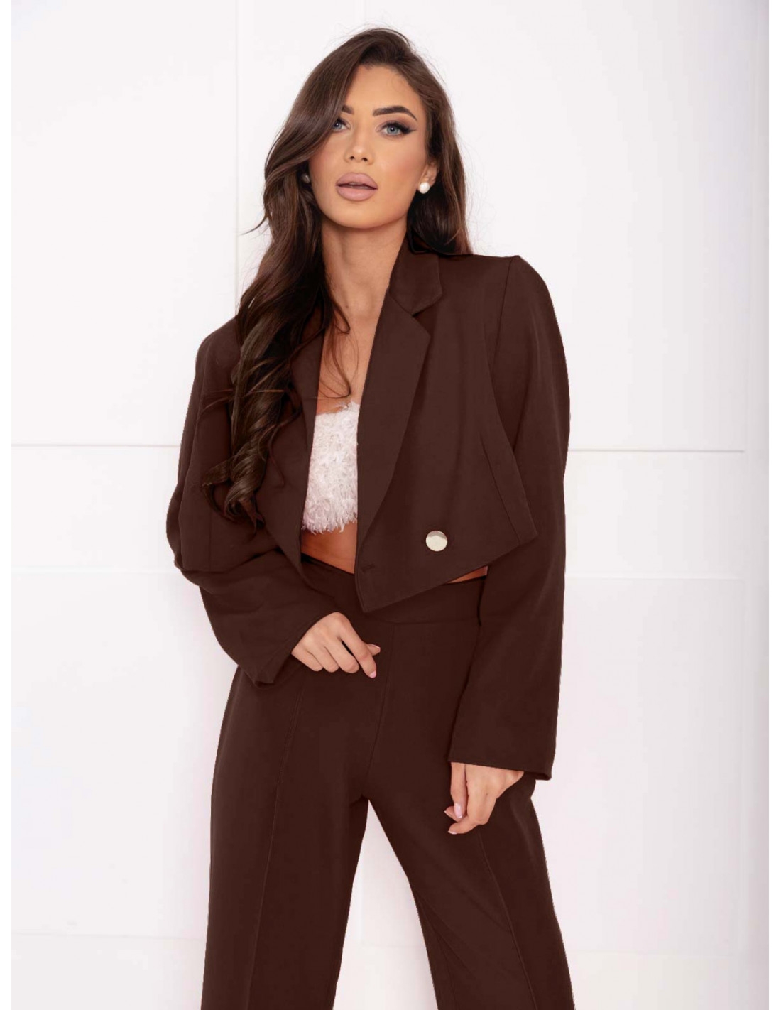 Garnitur z szerokimi spodniami HAJAM - czekoladowy