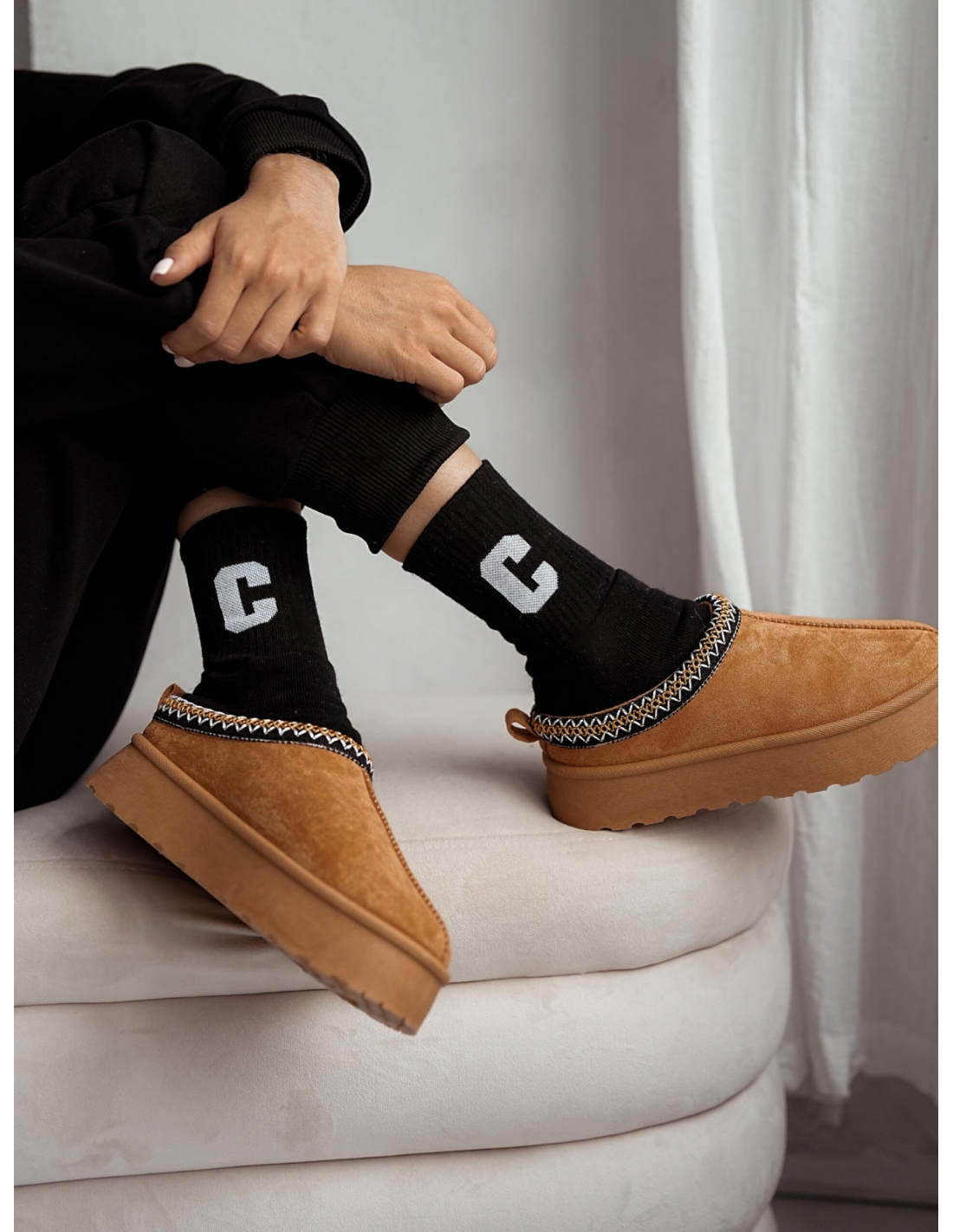 Skarpetki damskie frotte LITERA C- czarne