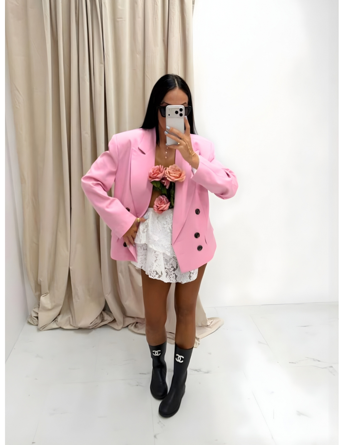 Marynarka oversize z wiskozy FAYOLA - pudrowy róż