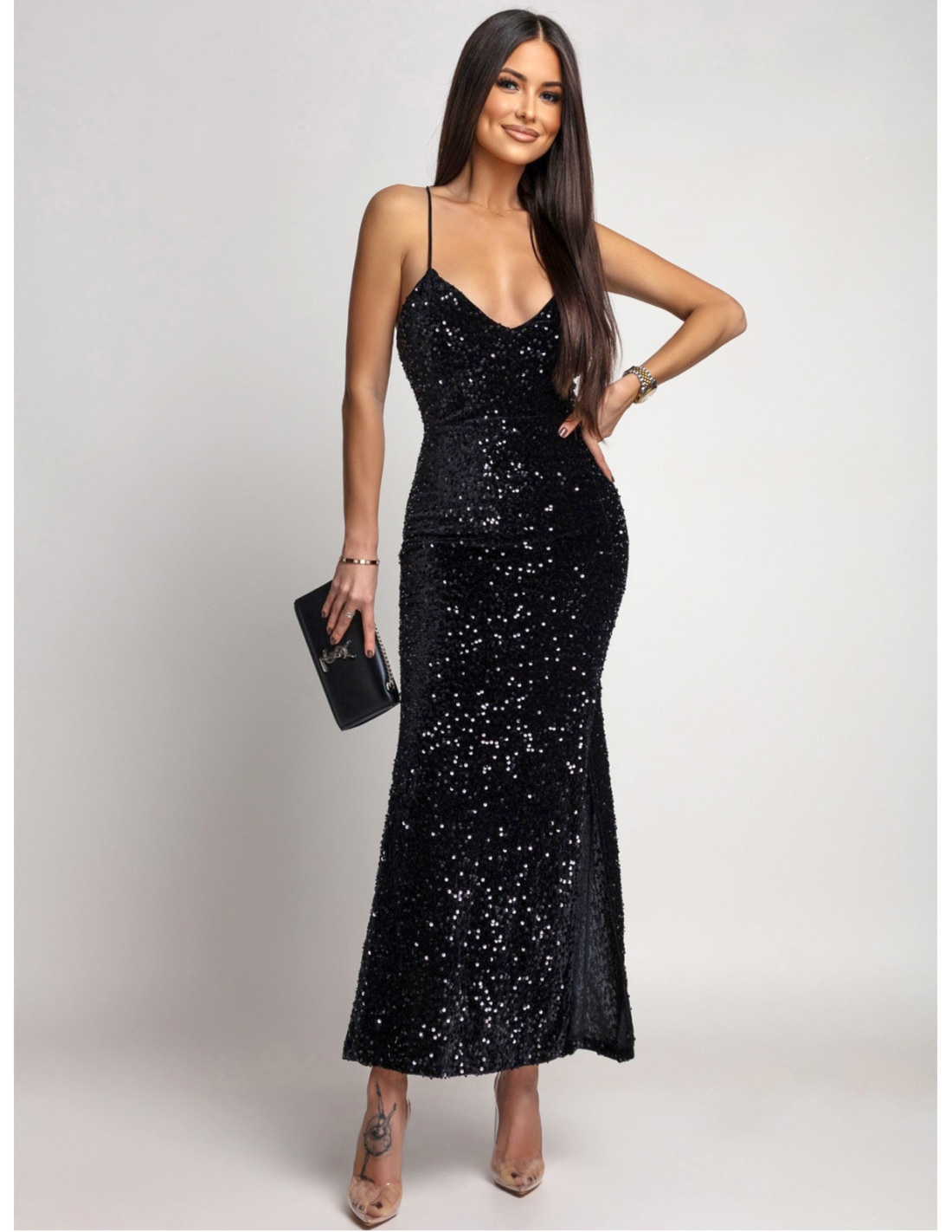 Cekinowa sukienka z odkrytymi plecami VINONA - czarna