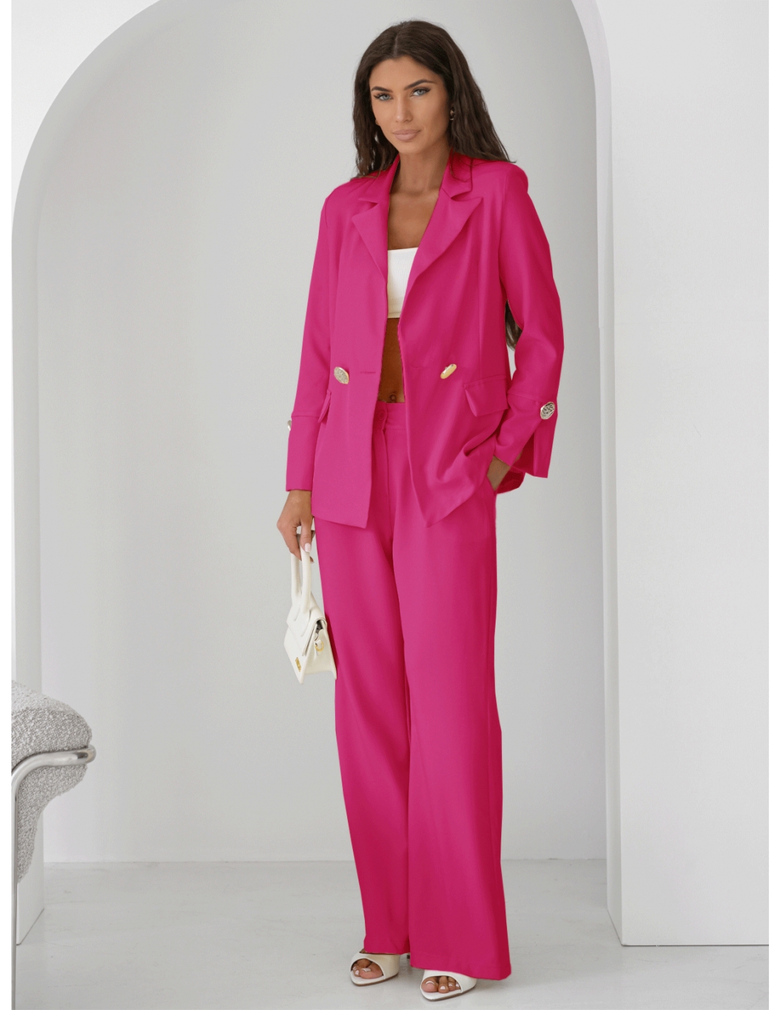 Komplet marynarka i szerokie spodnie KIZZY - fuksjowy