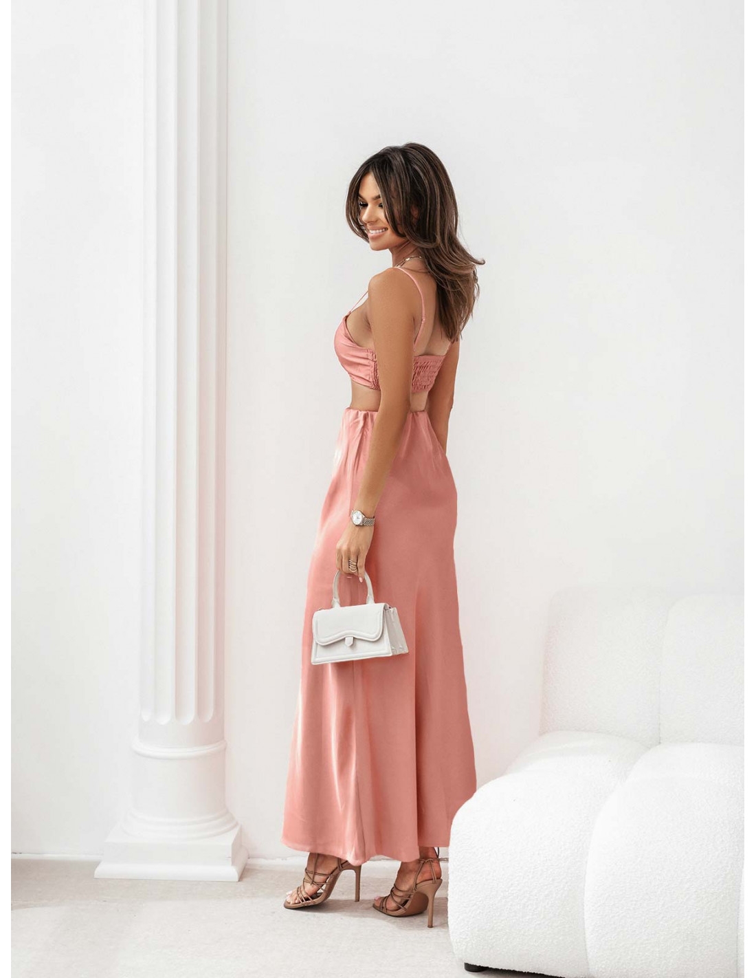 Modny komplet crop top i maxi spódnica DAIYA - brudny róż