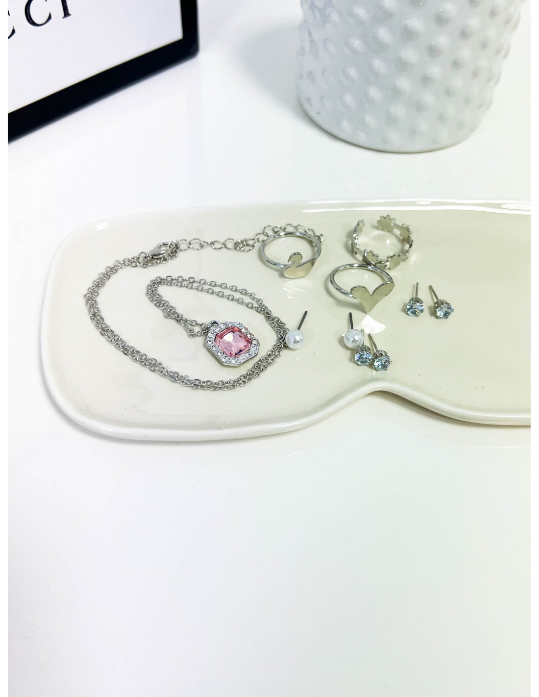 Delikatny komplet z oczkiem- srebrny