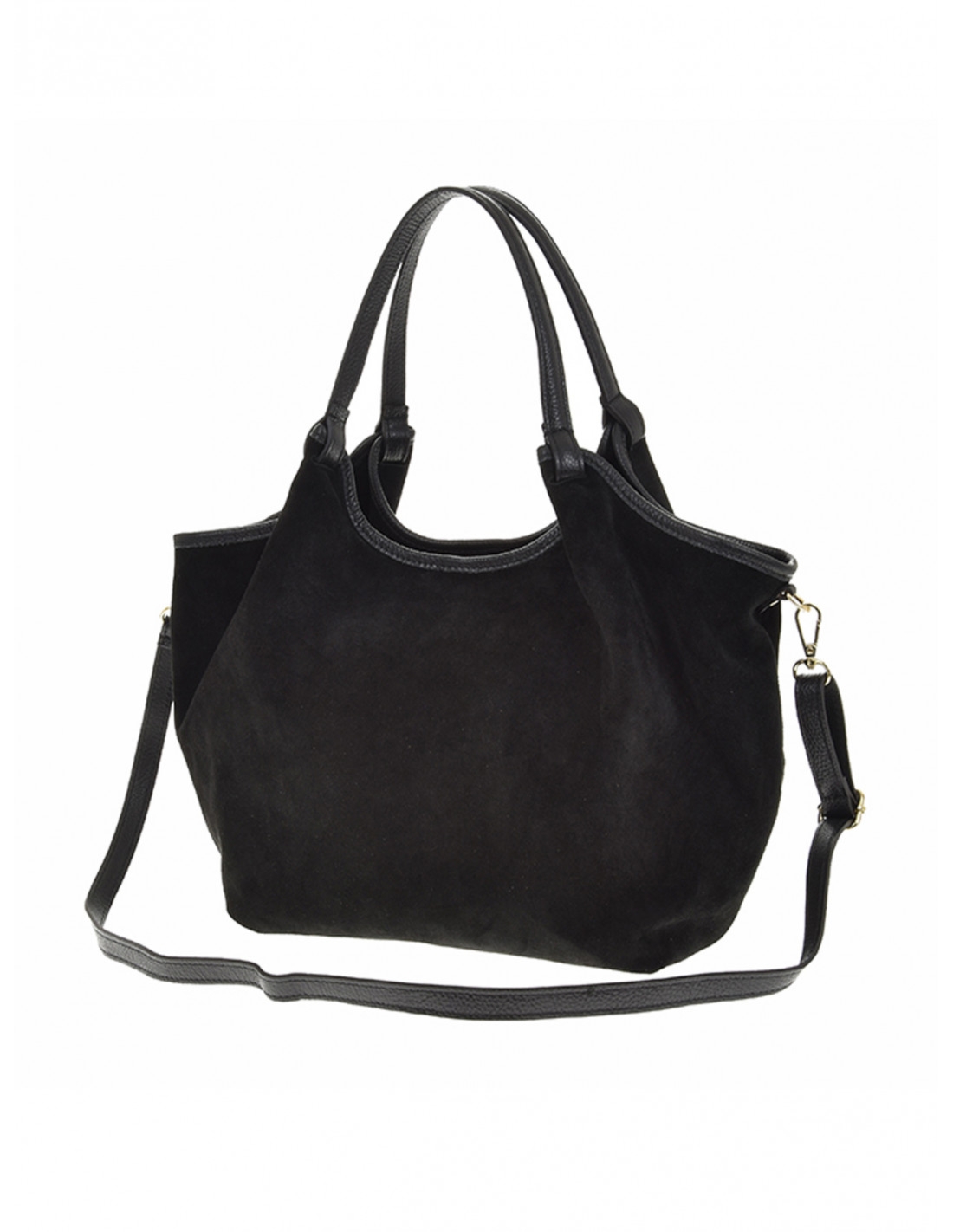 Skórzana zamszowa torebka worek - czarna