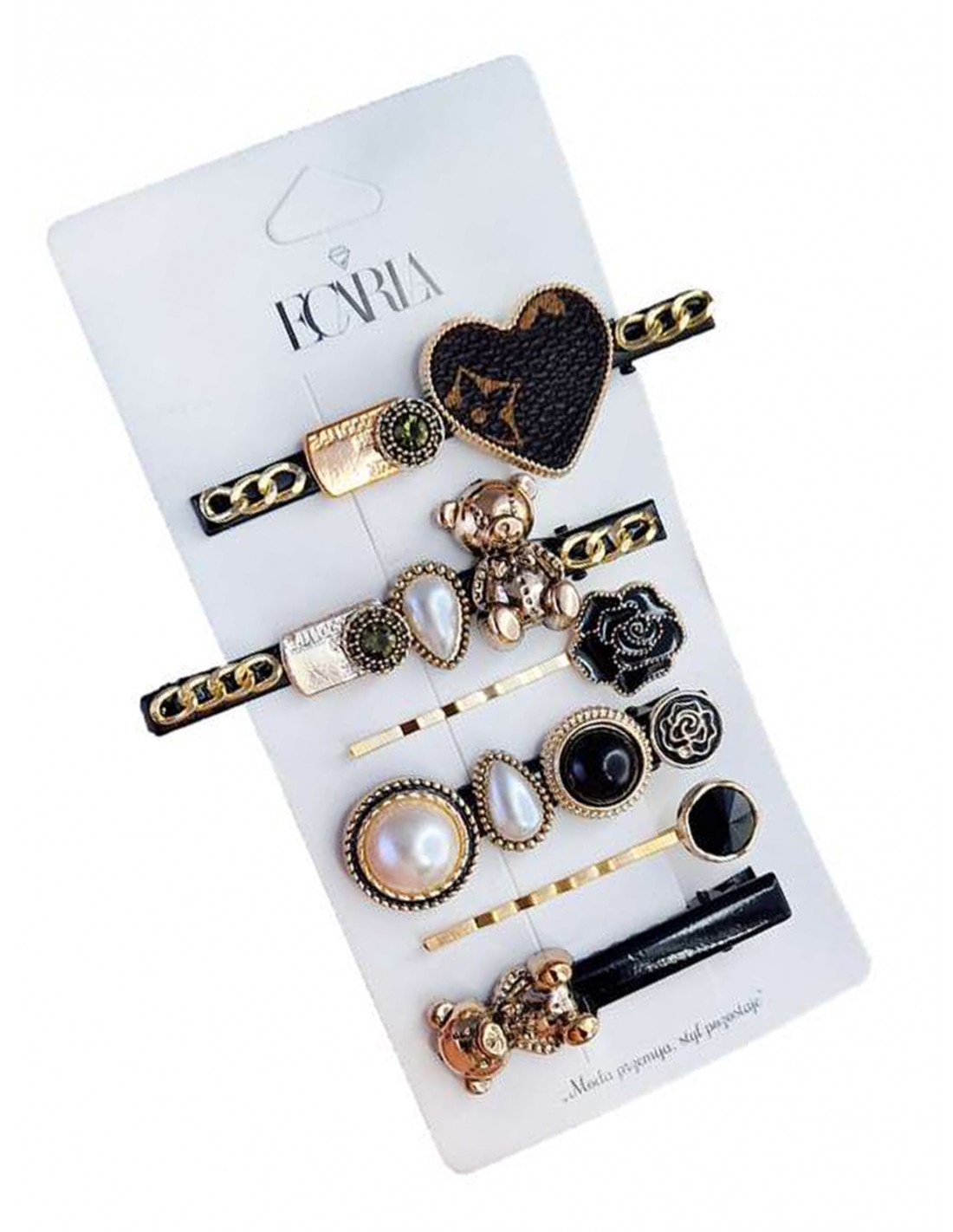 Zestaw zdobionych spinek do włosów 5w1- czarne