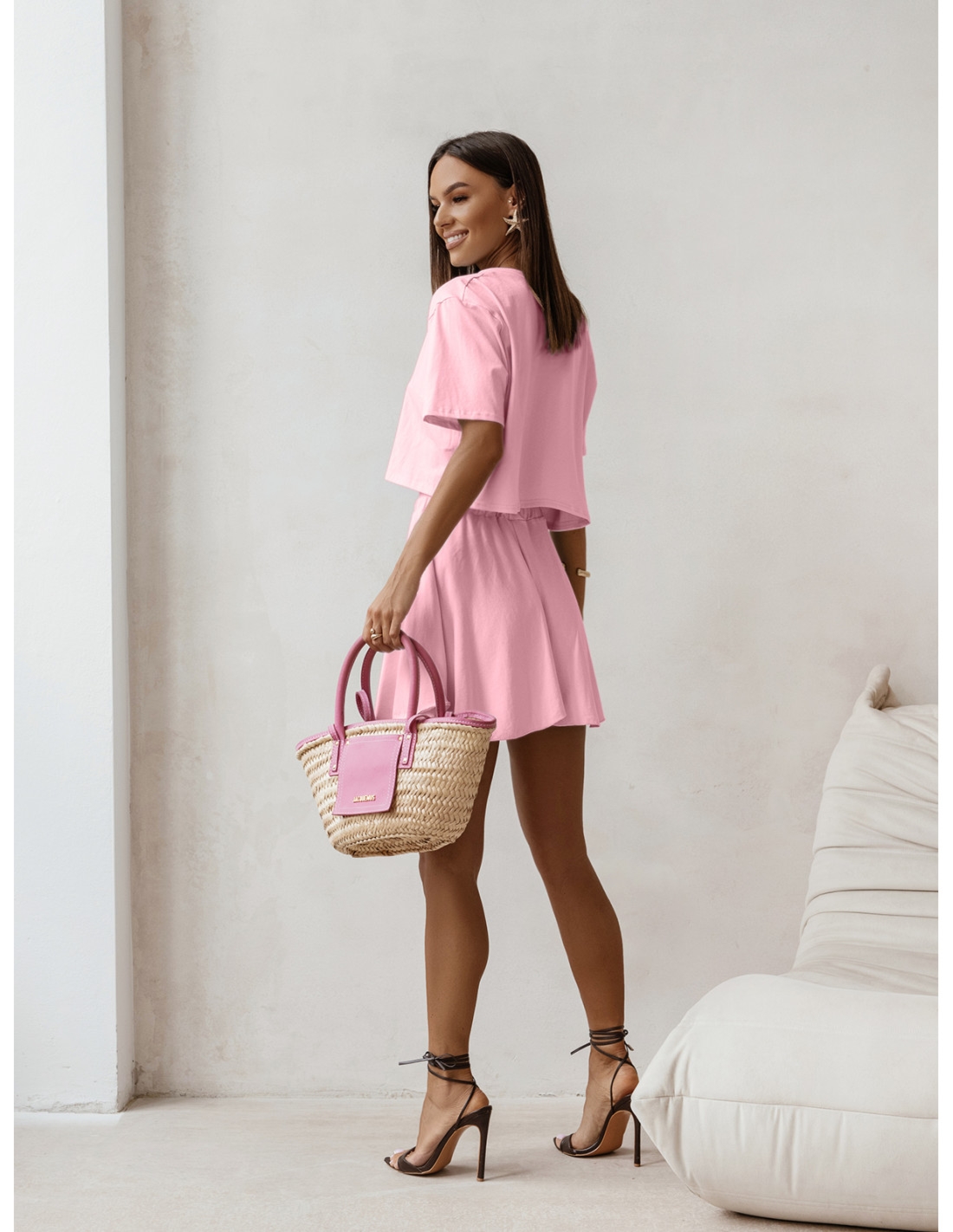 Bawełniany komplet top i spódnico-spodenki TALLA - pudrowy róż