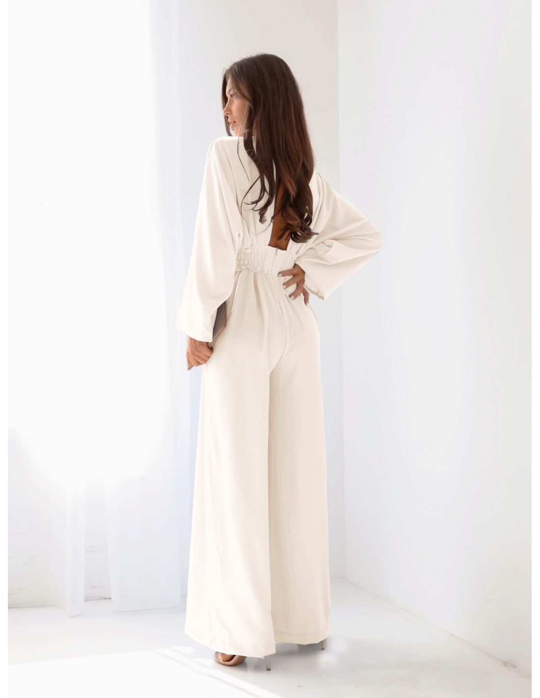 Kombinezon z szerokimi nogawkami LACEY - śmietankowy