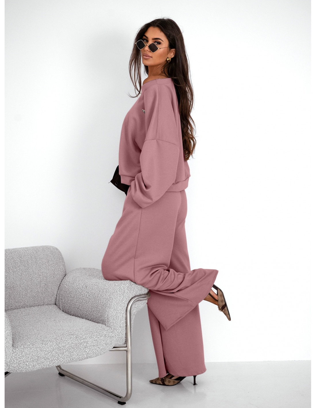 Komplet z wiskozy z szerokimi spodniami LETTY - brudny róż