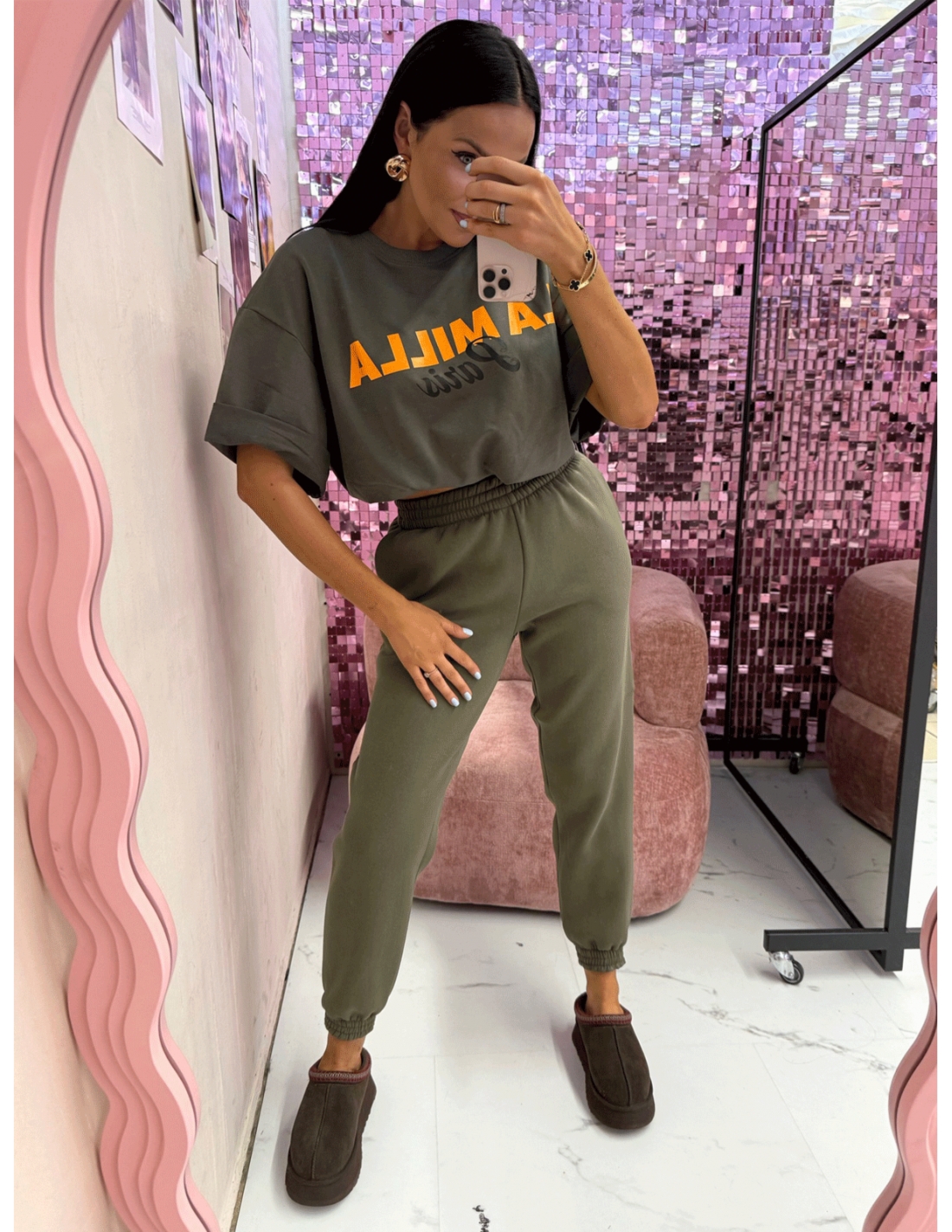 Bawełniana bluzka t-shirt z napisem HALAKI - khaki