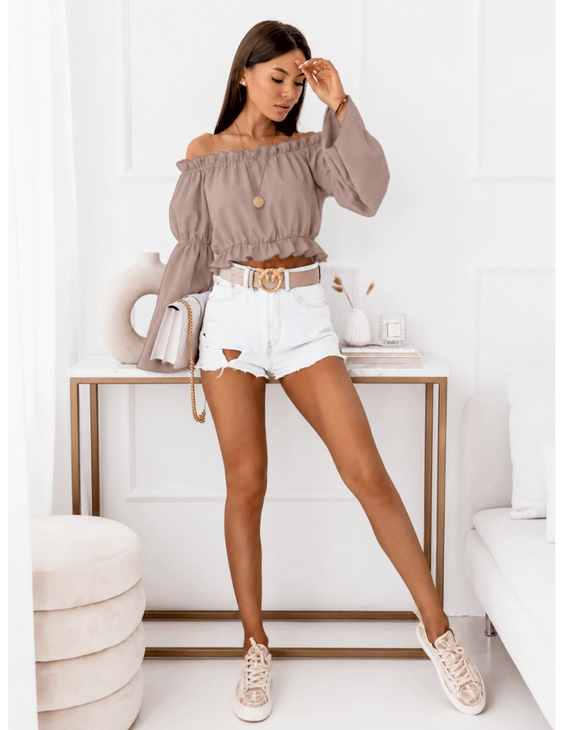 Kobieca bluzka hiszpanka LAVENA - mocha mousse