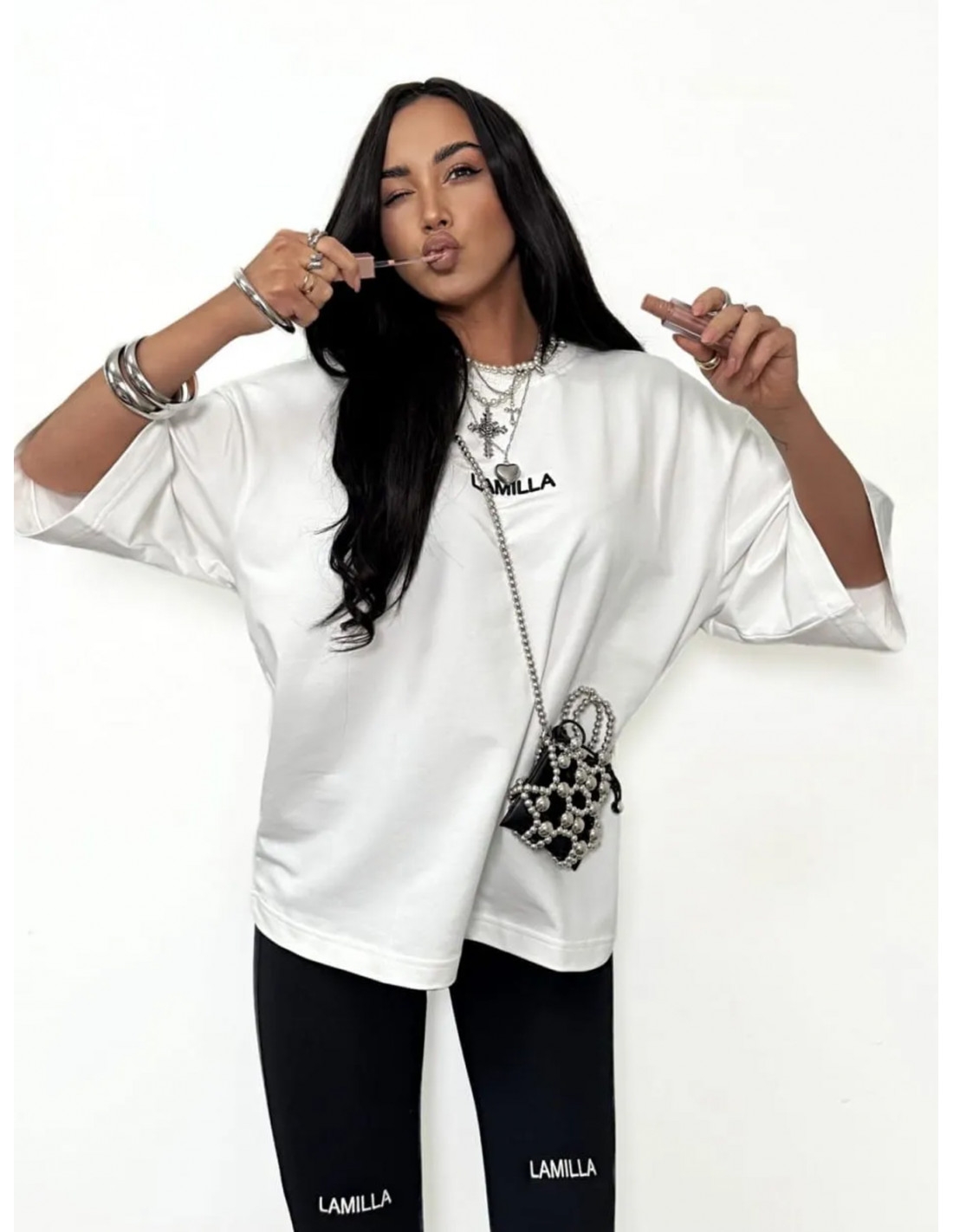 Elastyczne legginsy z haftowanym logo LEGRA - czarne