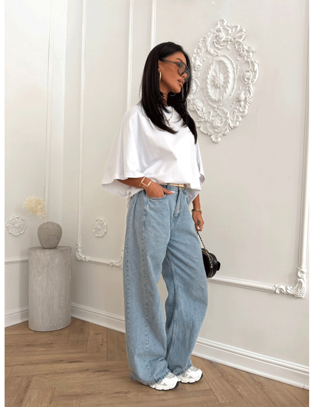 Bawełniana bluzka t-shirt oversize TOKINA - biała