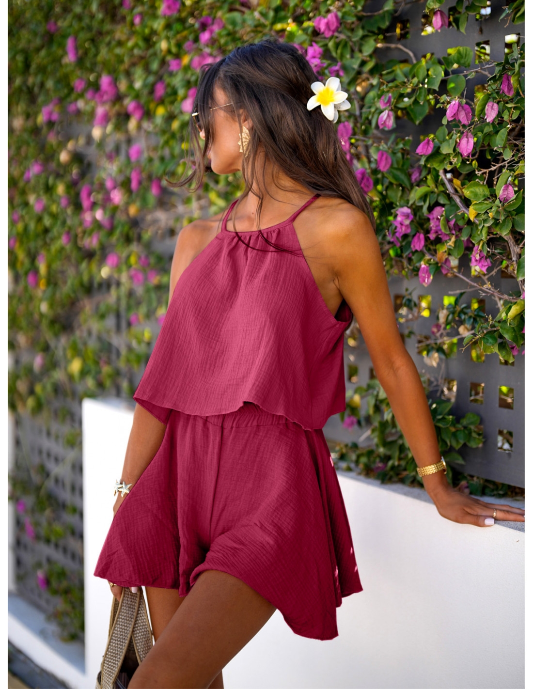 Muślinowy komplet top i spódnico-spodenki SANDY - fuksjowy