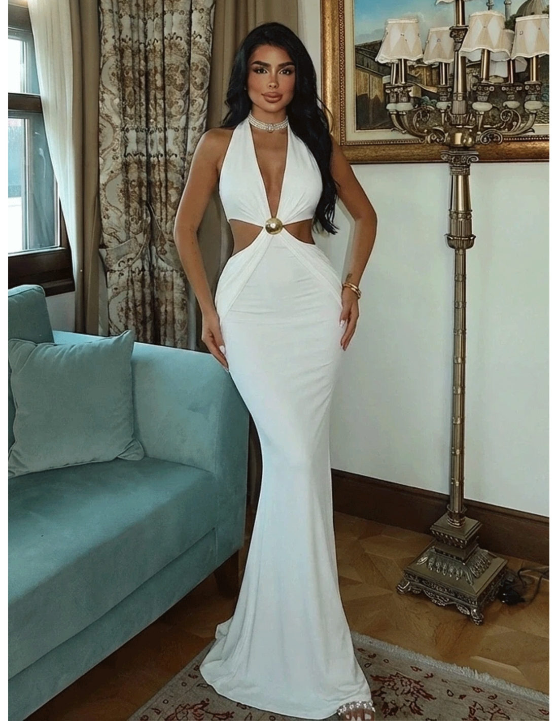 Maxi sukienka z efektownymi wycięciami MAMTA - biała