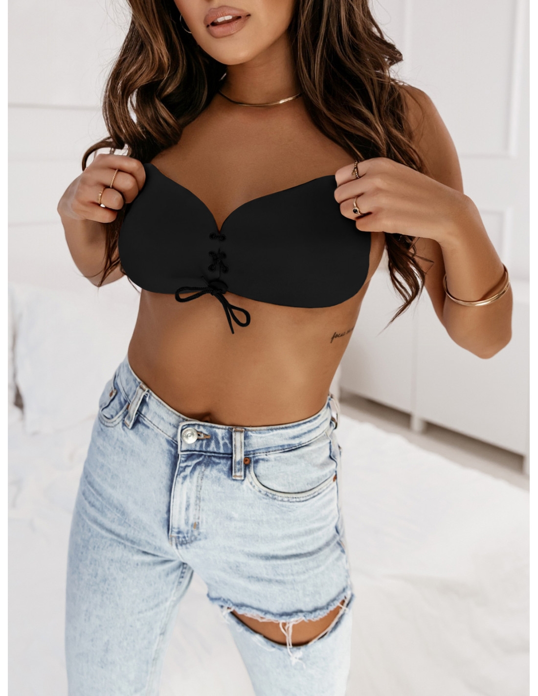 Biustonosz samonośny push up miseczka D - BRA - czarny