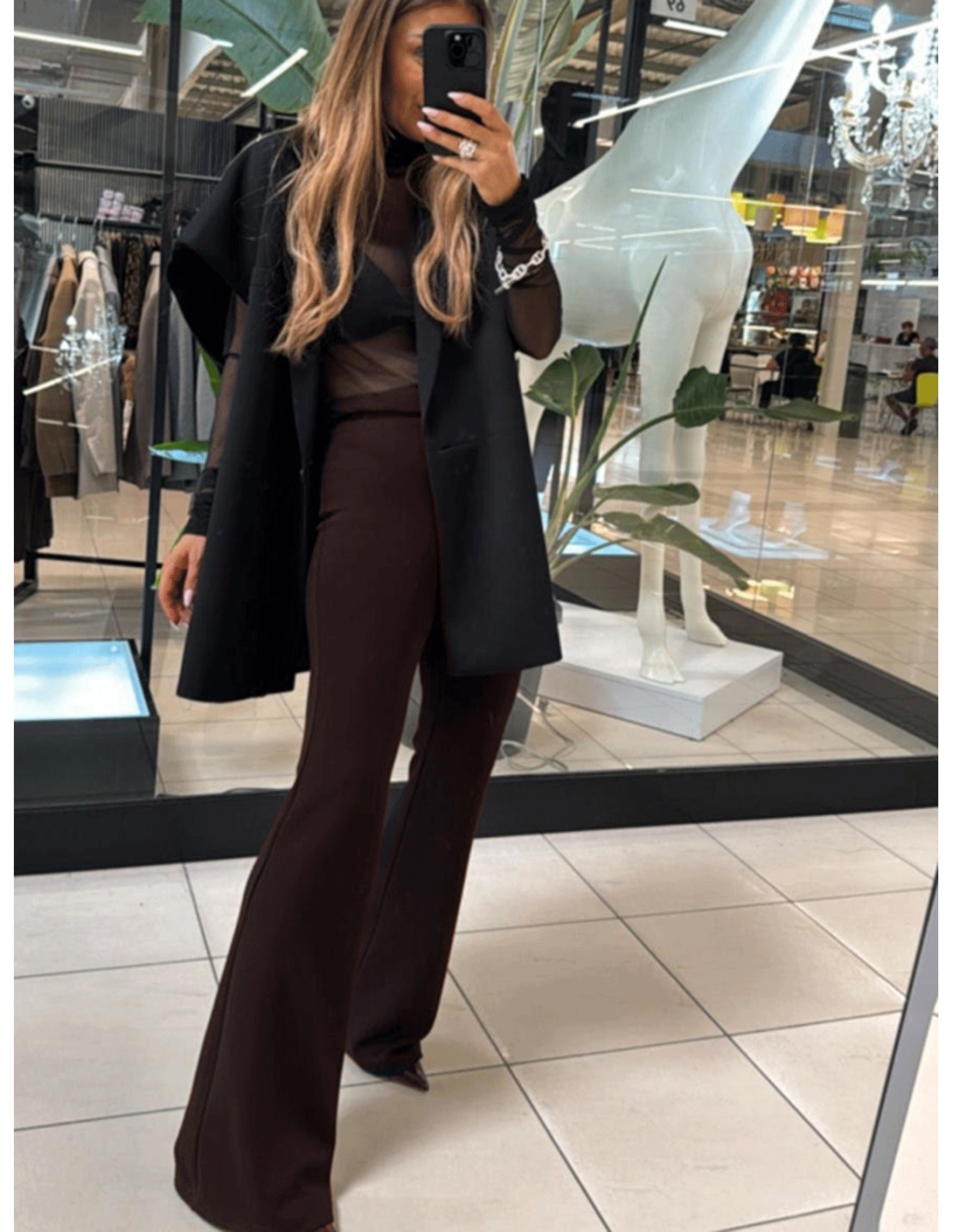 Spodnie dzwony wąskie VESSI - czekoladowe