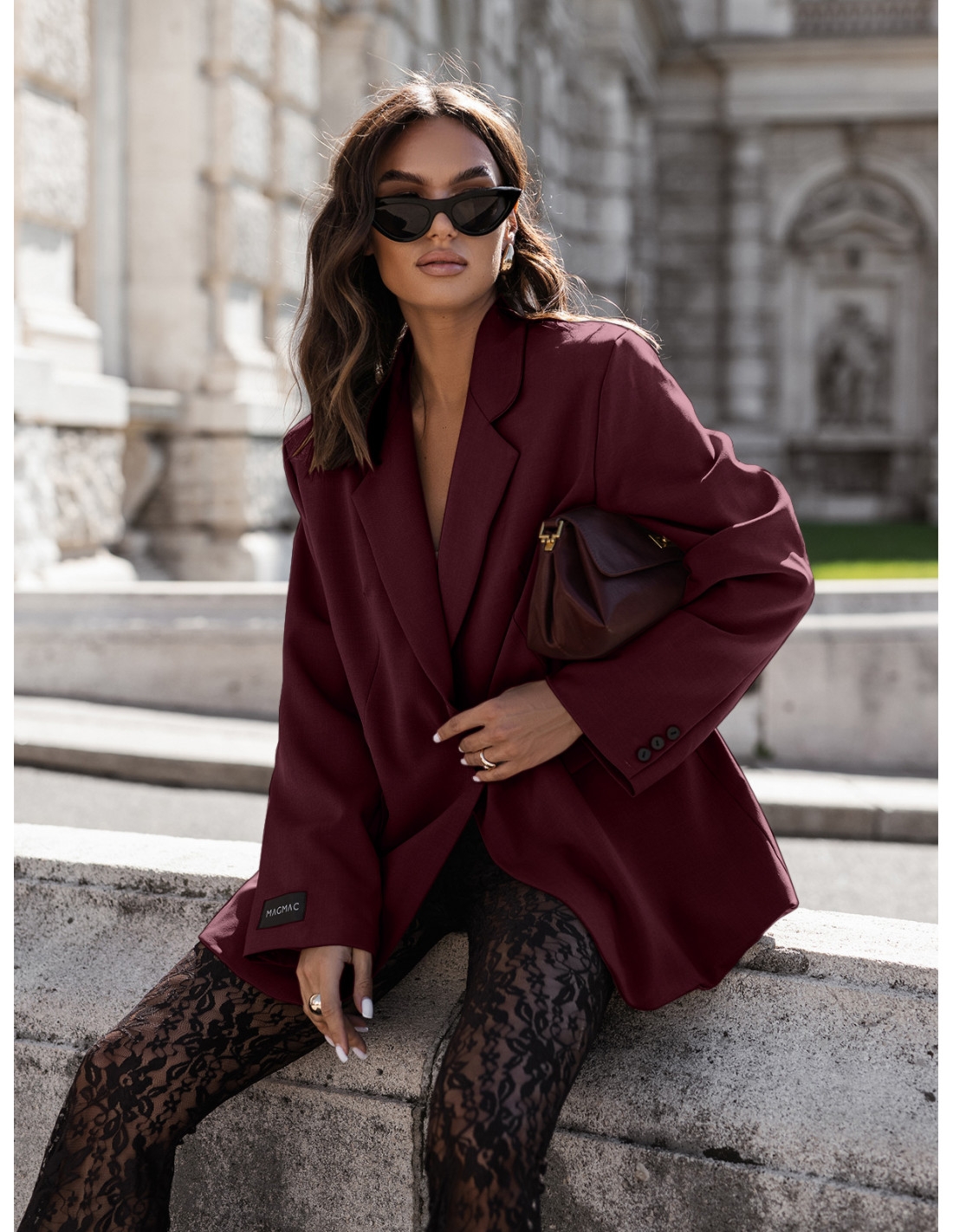 Stylowa marynarka oversize NEMERIA - bordowa