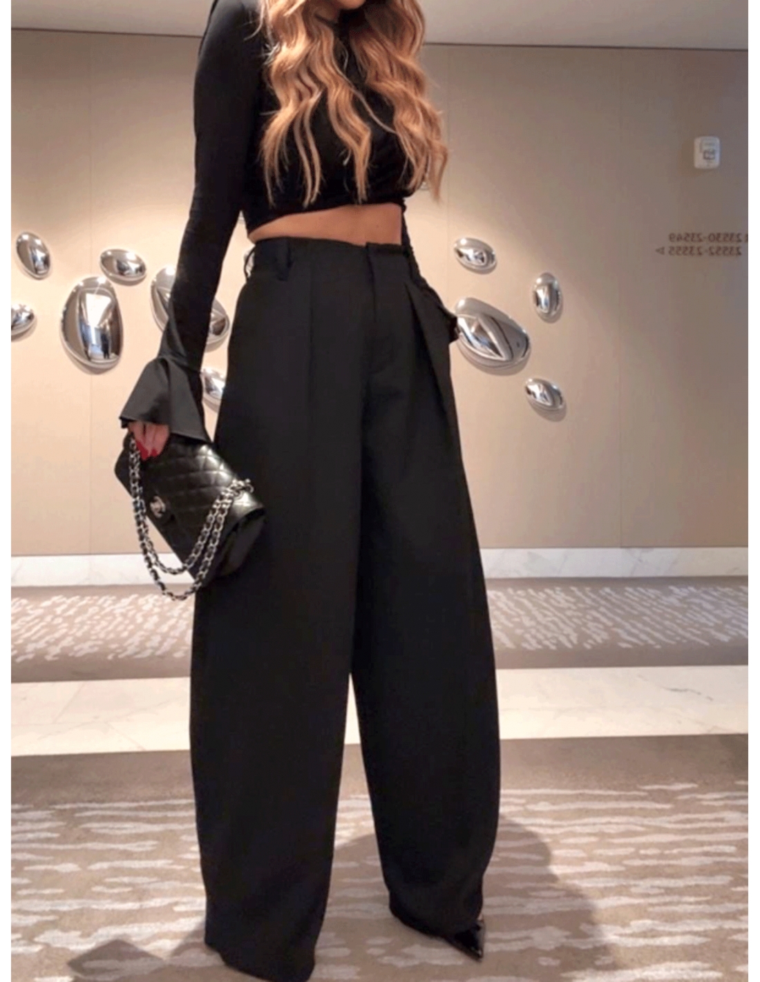 Eleganckie spodnie z szerokimi nogawkami ENZO - czarne