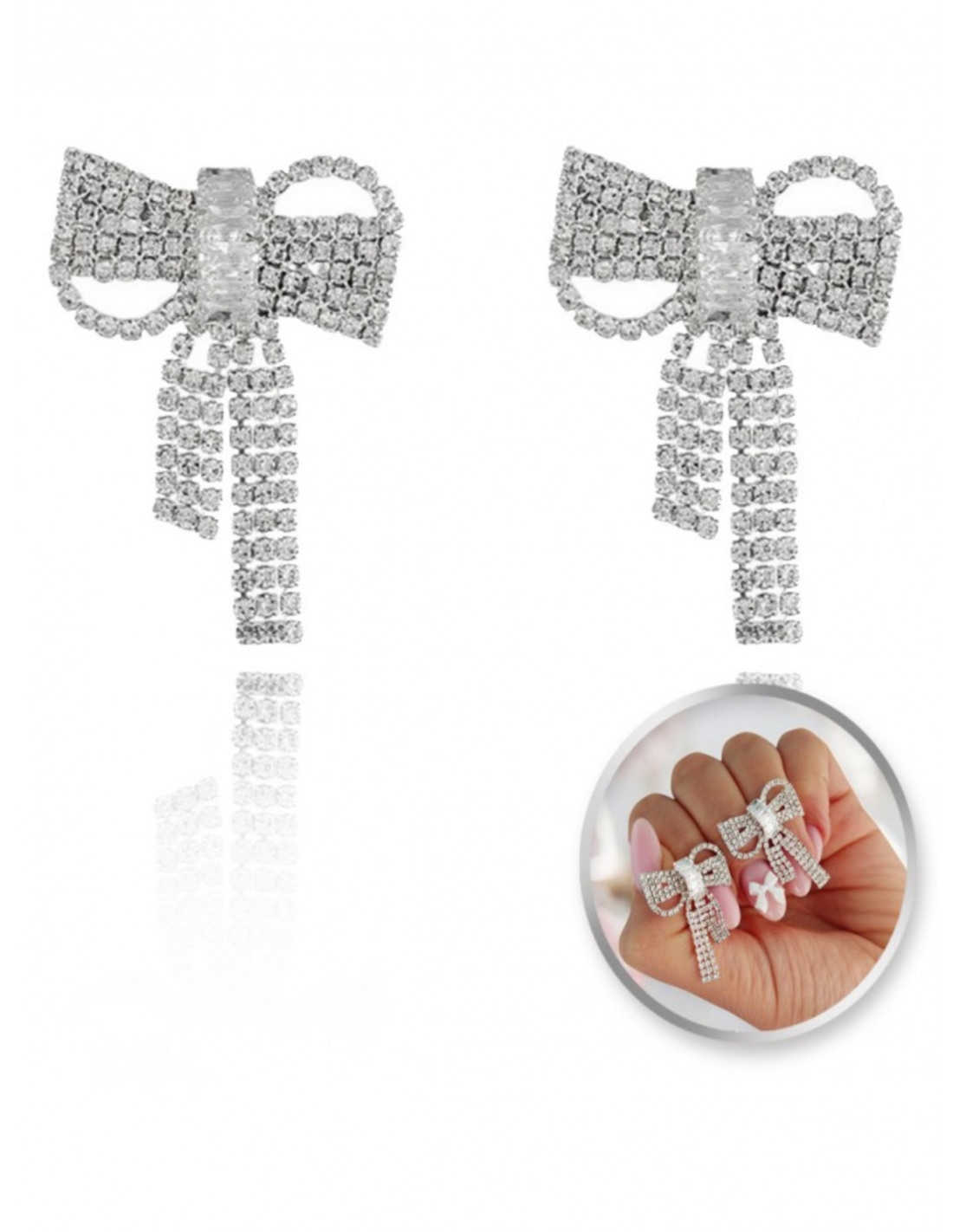 Kolczyki ozdobne cyrkonie KOKARDY - srebrne