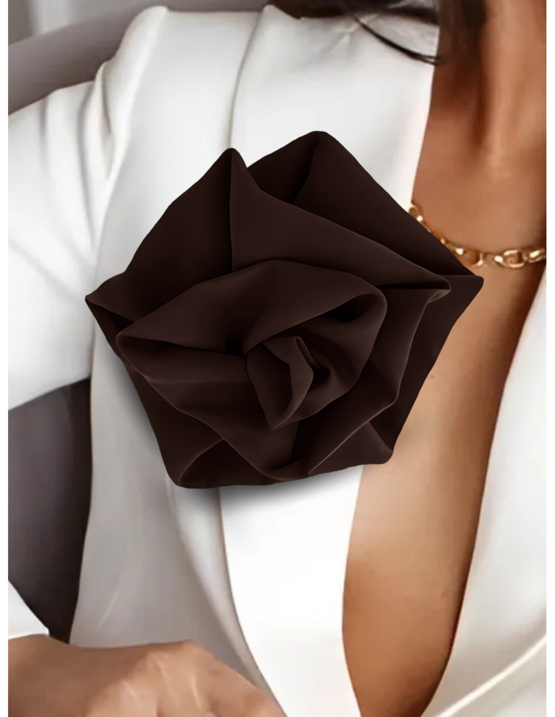 Broszka przypinana róża materiałowa - czekoladowa