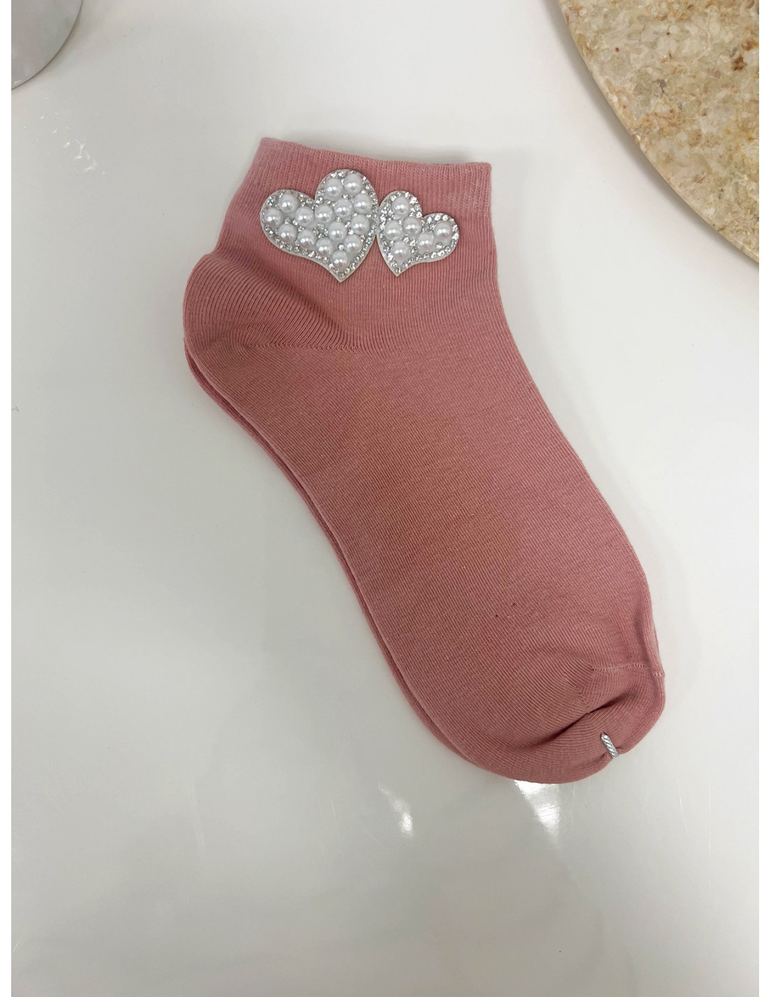 Skarpetki PERŁOWE SERCE - brudny róż