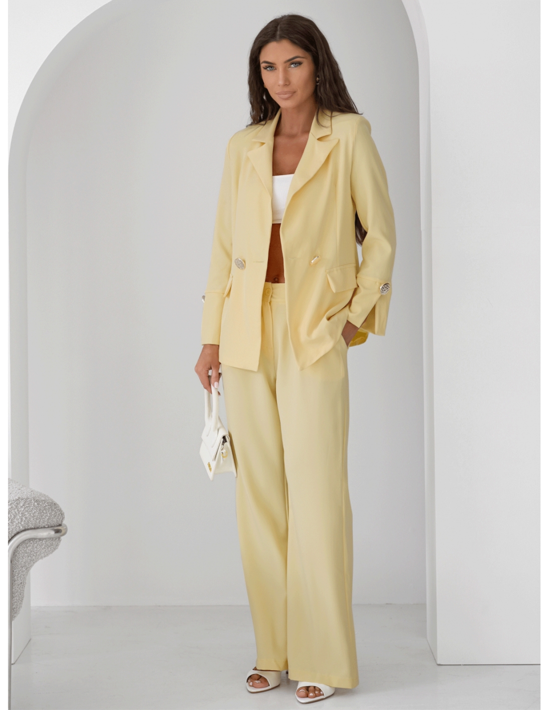 Komplet marynarka i szerokie spodnie KIZZY - cytrynowy