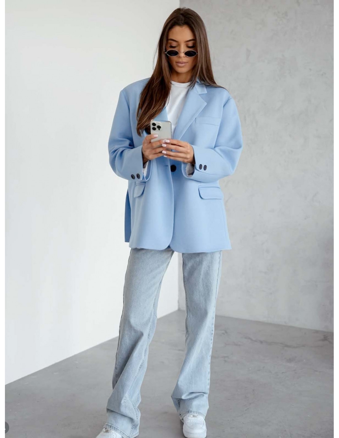 Długa marynarka oversize RIVIERA - błękitna