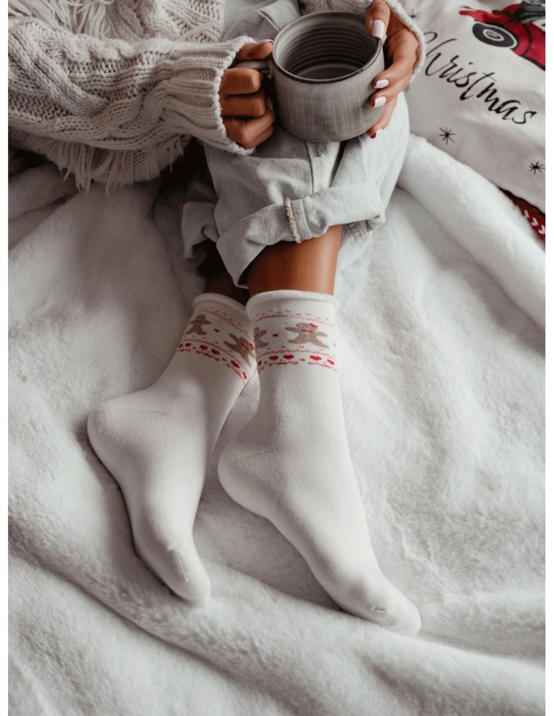 Skarpetki damskie bezuciskowe frotte ciastka - ecru