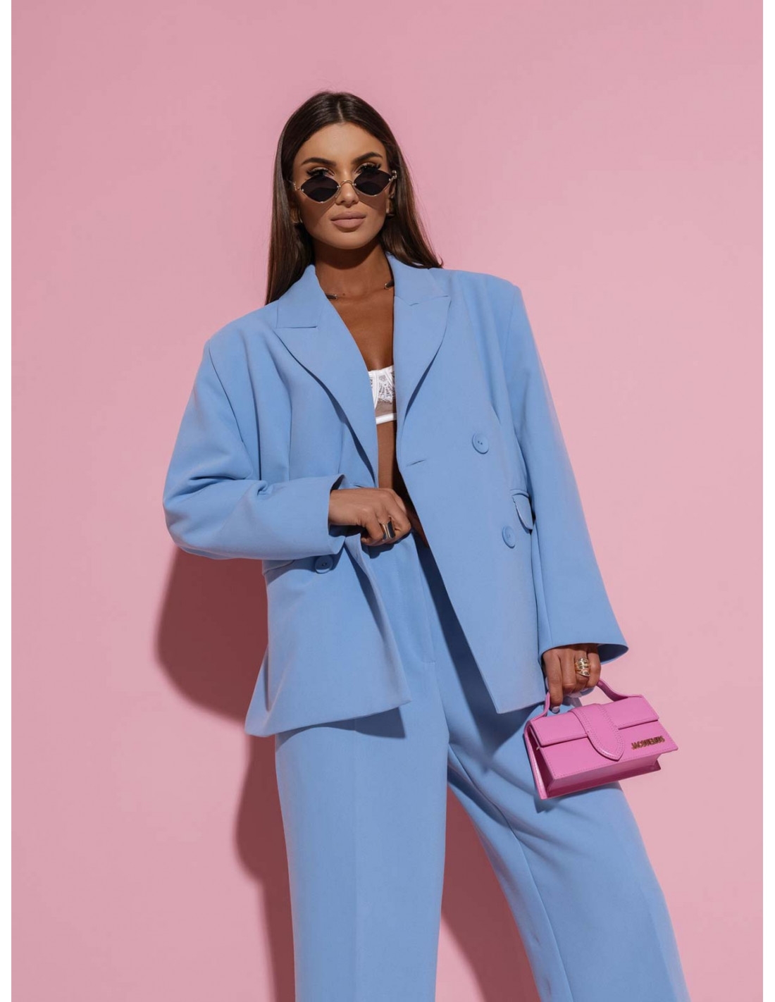 Eleganckie spodnie z kantem z wiskozy KRISTI - niebieskie