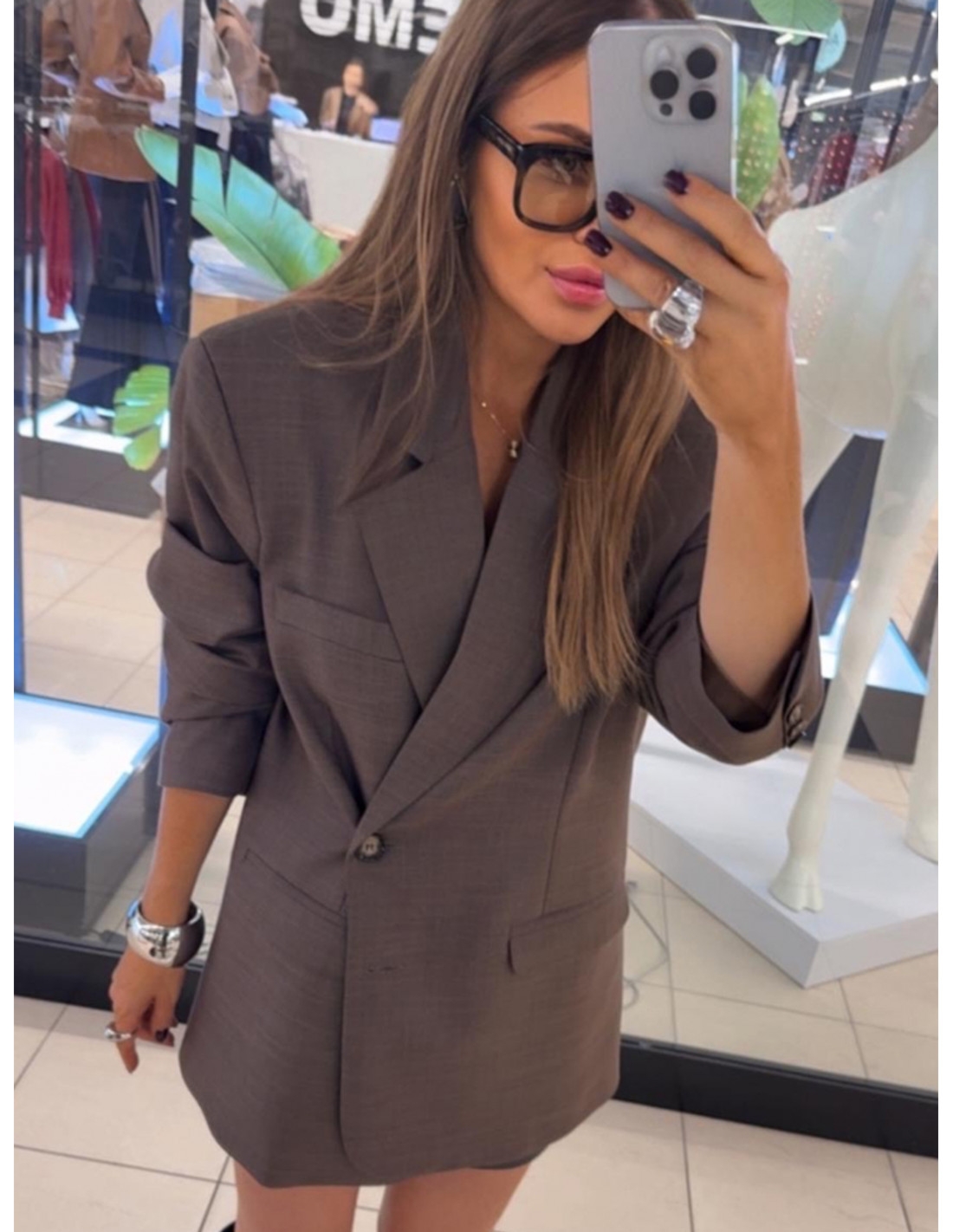 Stylowa marynarka 2 w 1 LARISA - brązowa jodełka