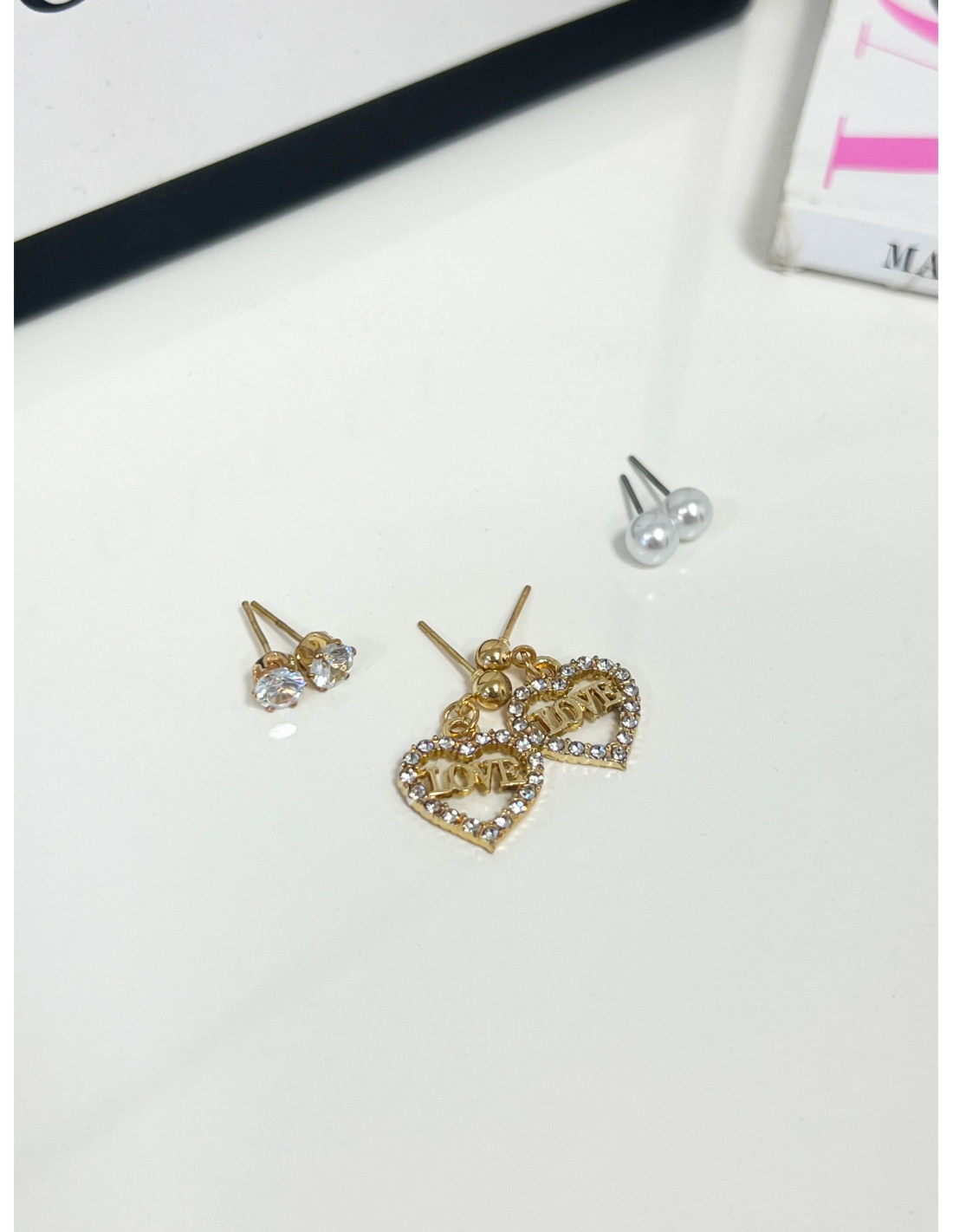 Kolczyki 3 pary LOVE -złote