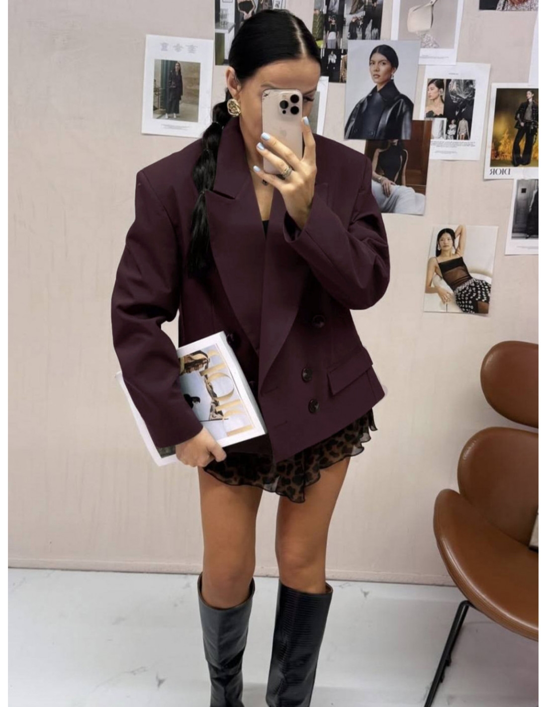 Stylowa marynarka oversize RIKA - bordowa