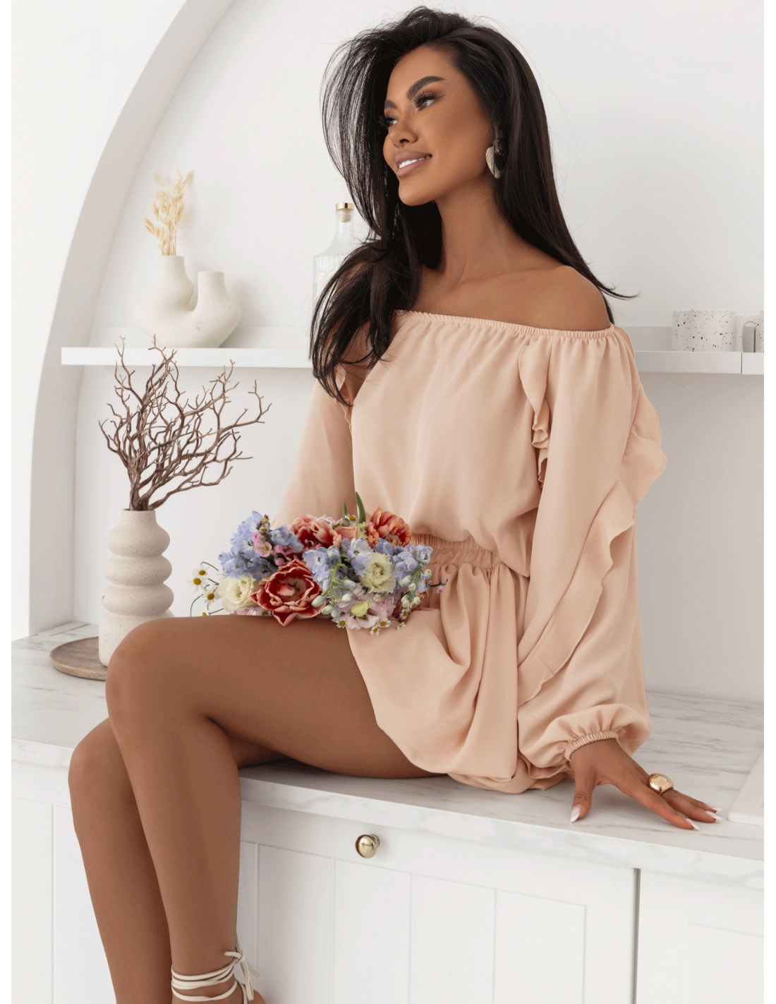 Stylowy komplet ze spódnicą MARISA - beżowy