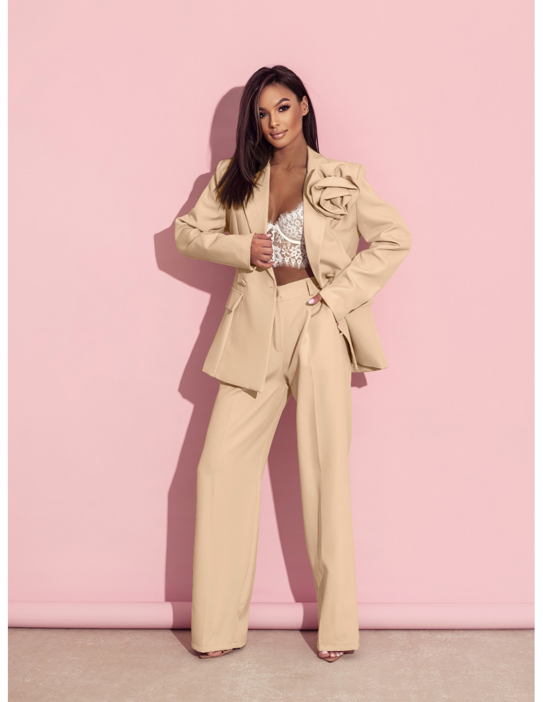 WP eleganckie szerokie spodnie z zaszewkami - beżowe