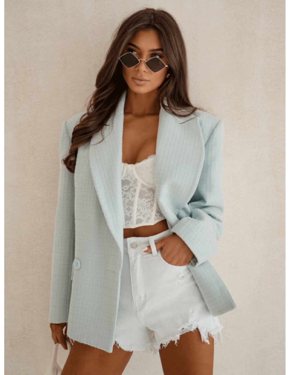 Elegancka marynarka oversize NATASHA - błękitna