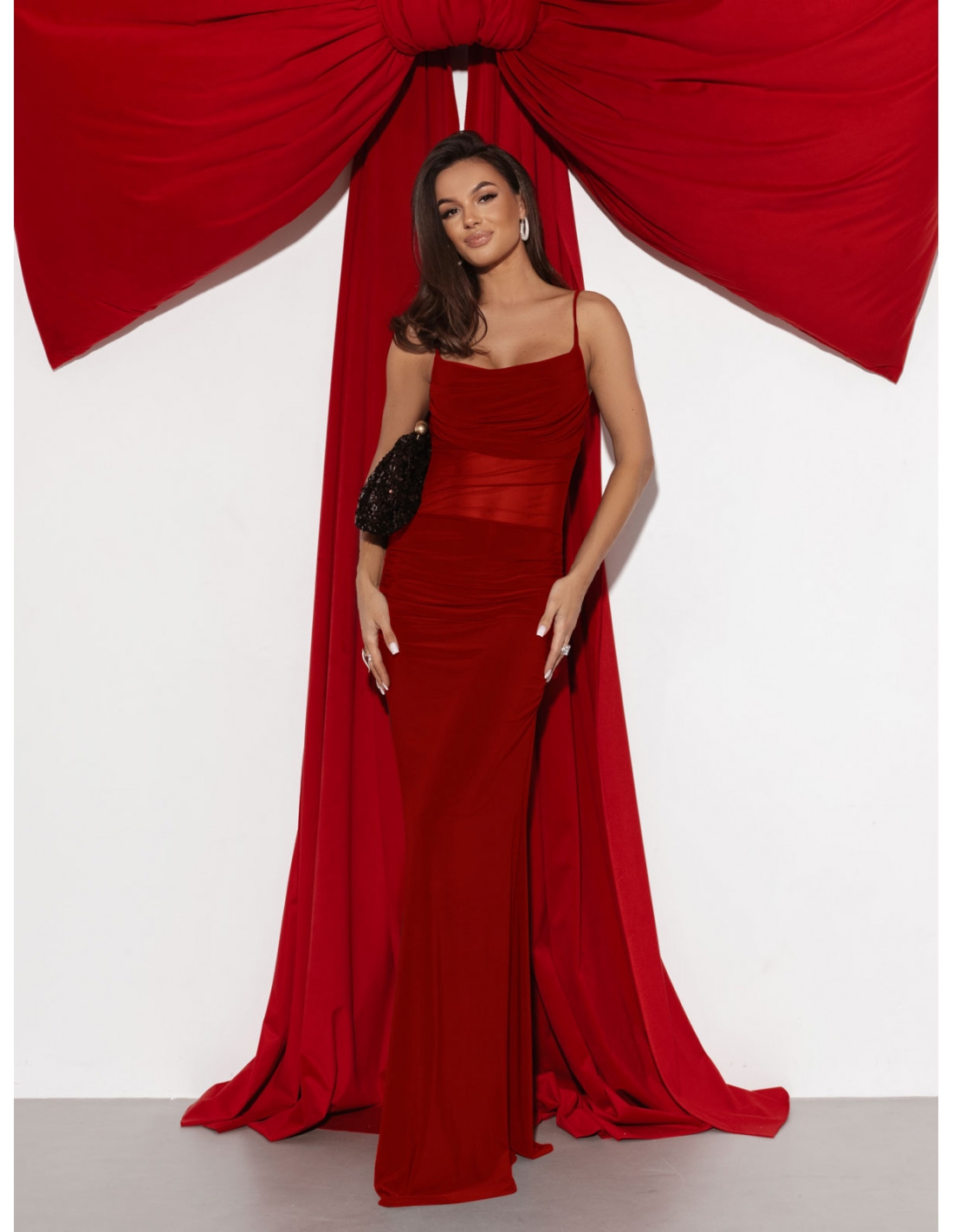 Sukienka maxi z tiulową wstawką LARISE - czerwona