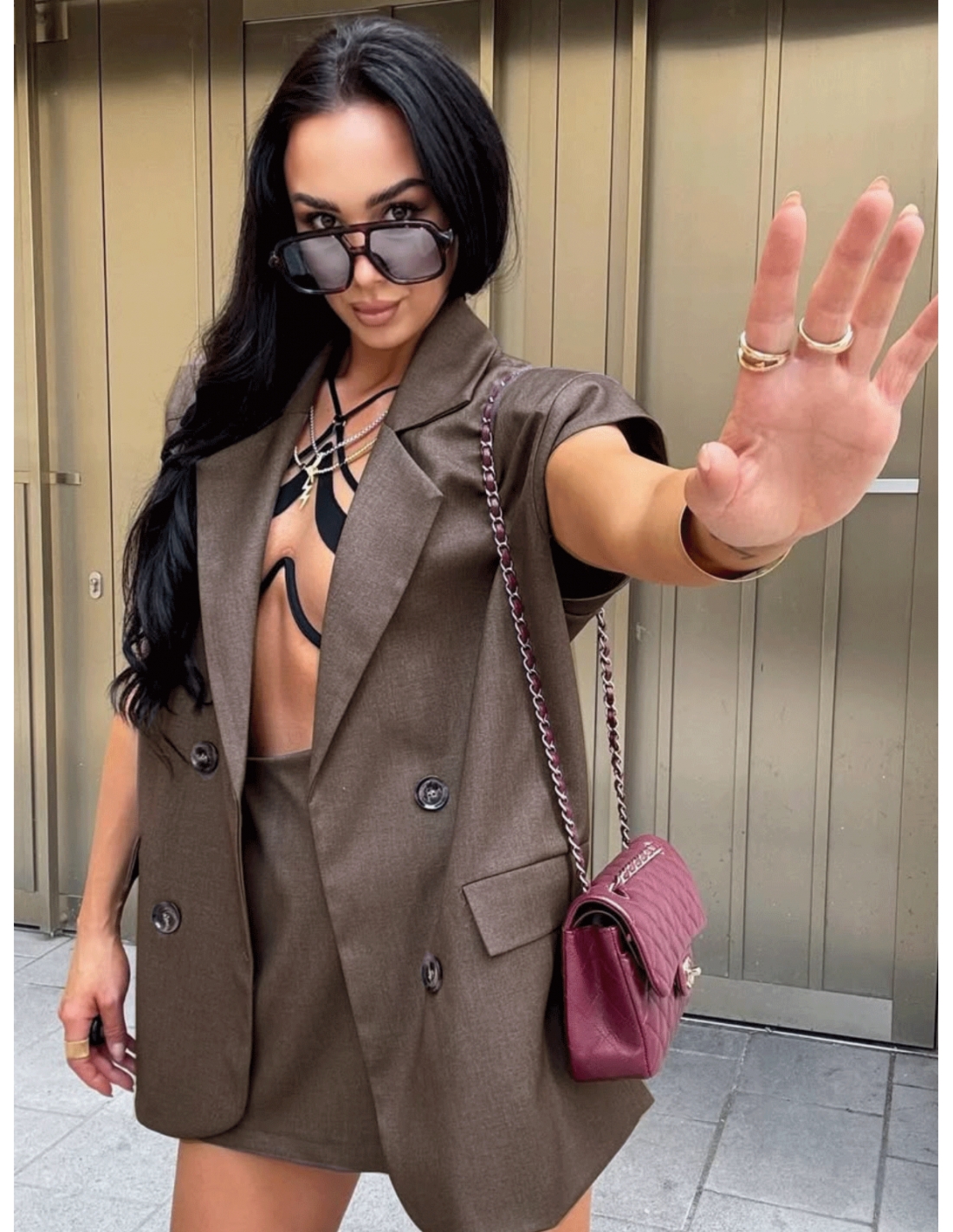 Długa kamizelka oversize SUMIKO - mocha mousse