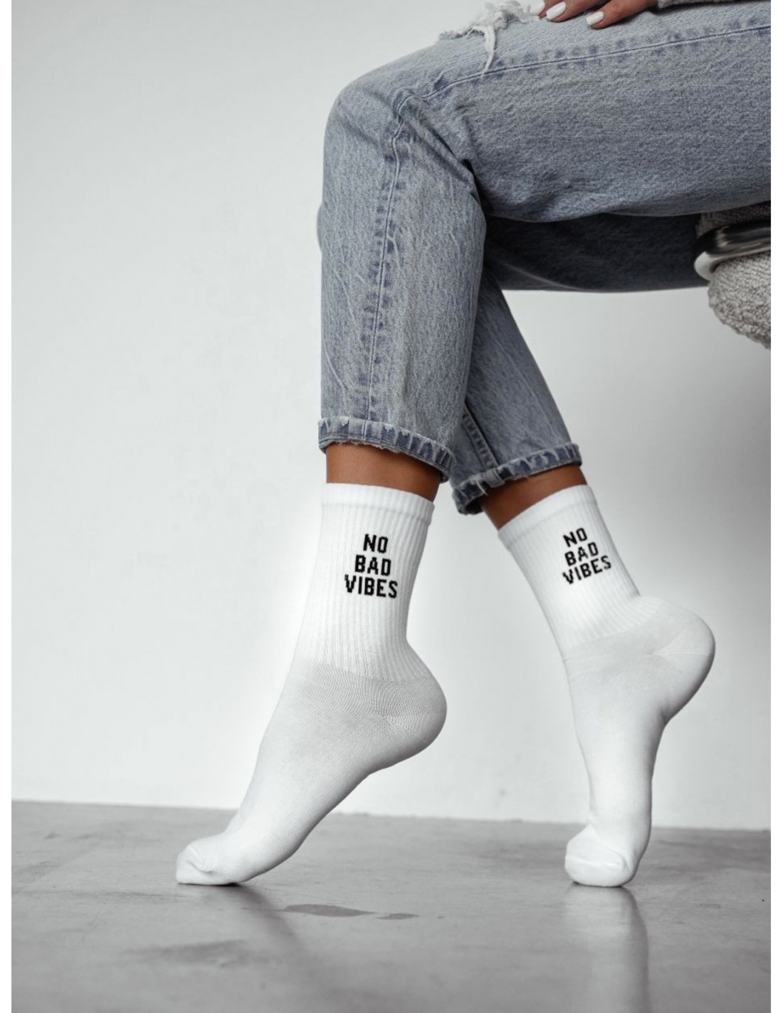 Skarpetki damskie NO BAD VIBES - białe