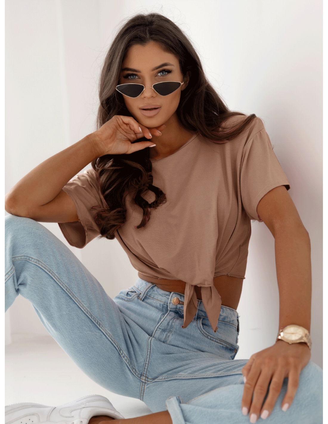 Wiązany top z wiskozy TOLA - capuccino mocca