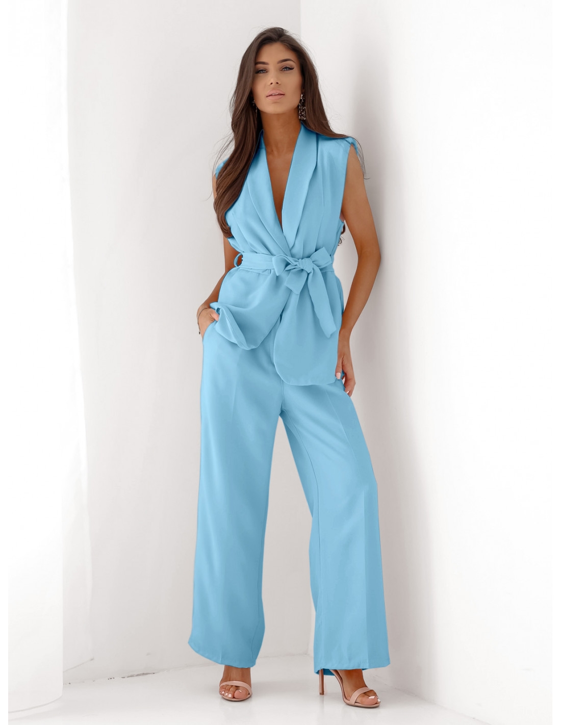 Stylowy komplet kamizelka i spodnie AISLEY - błękitny