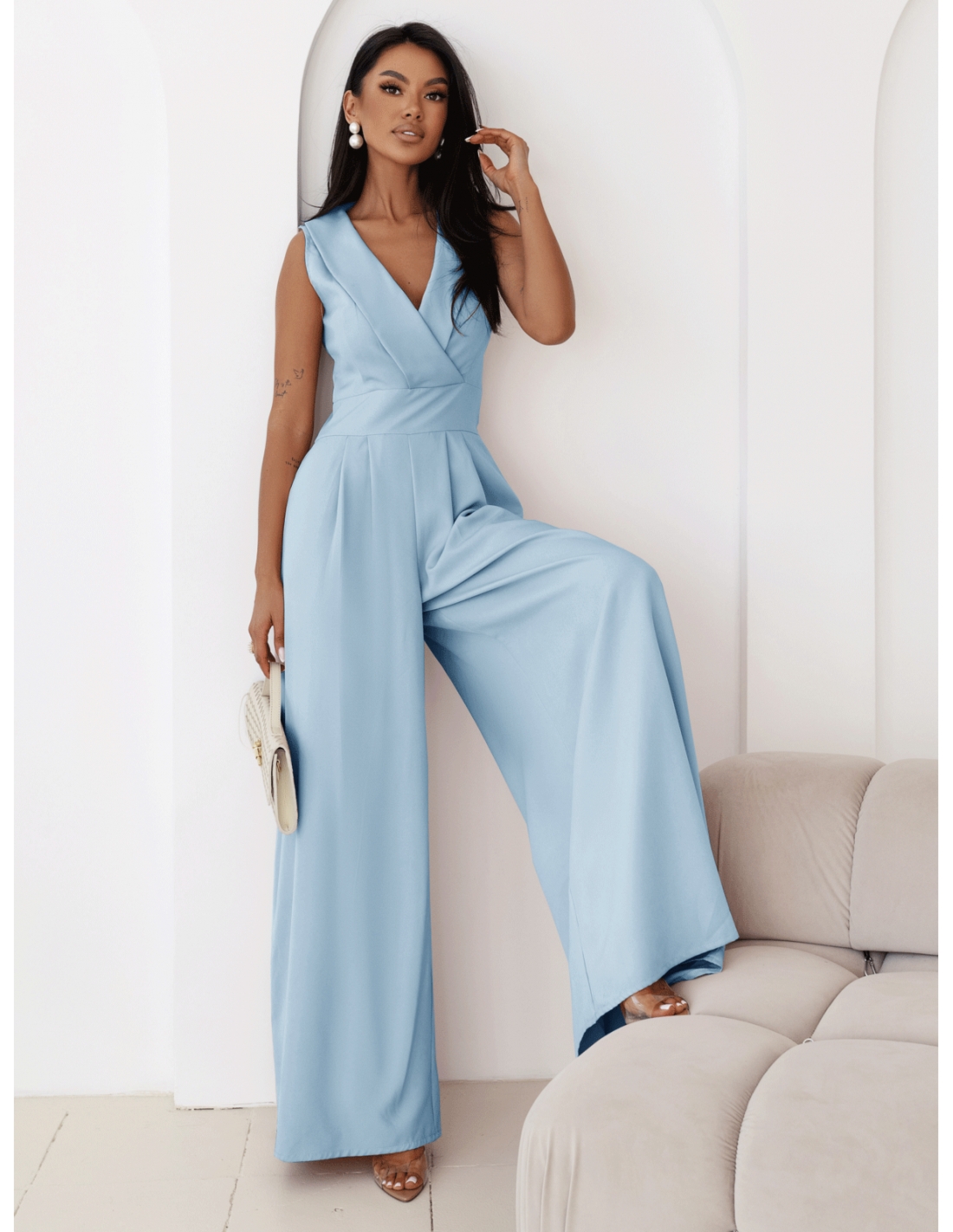 Kombinezon z szerokimi nogawkami ORMAN - błękitny