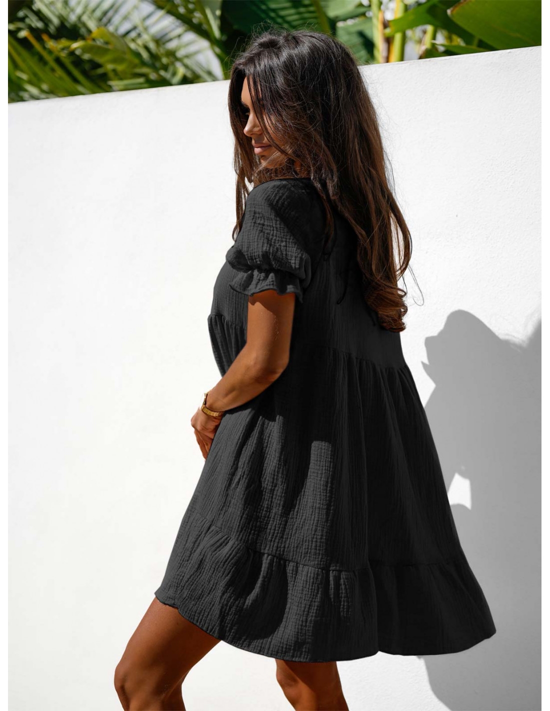 Trapezowa sukienka typu babydoll SINDI - czarna