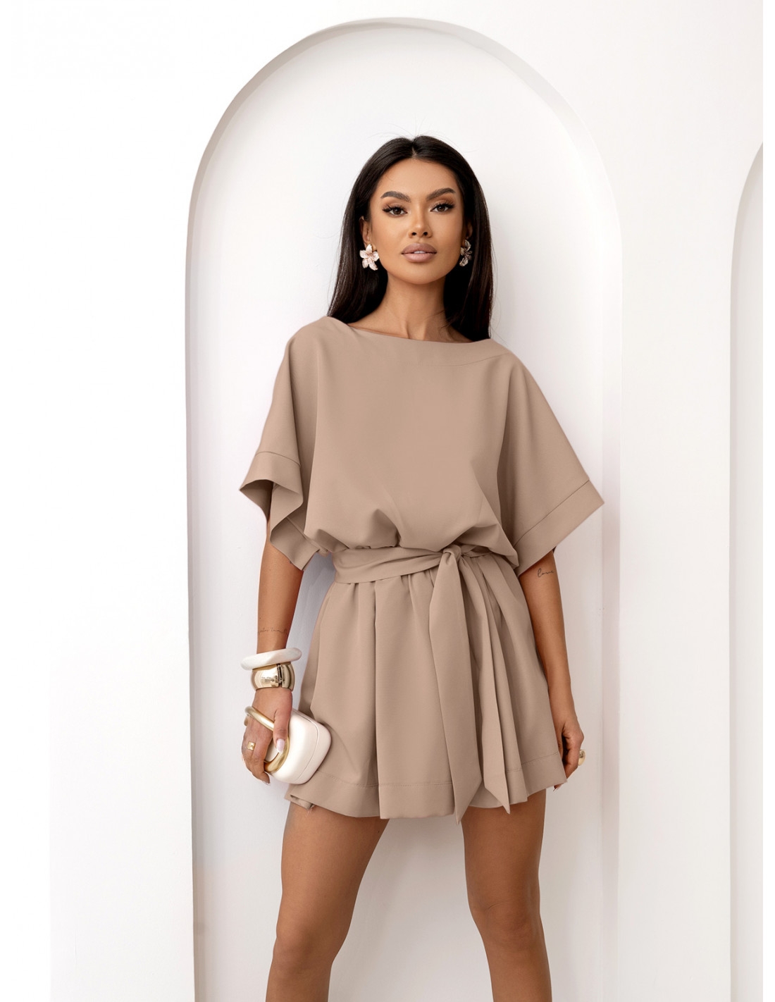 Kobieca sukienka mini oversize SIMONE – cappuccino