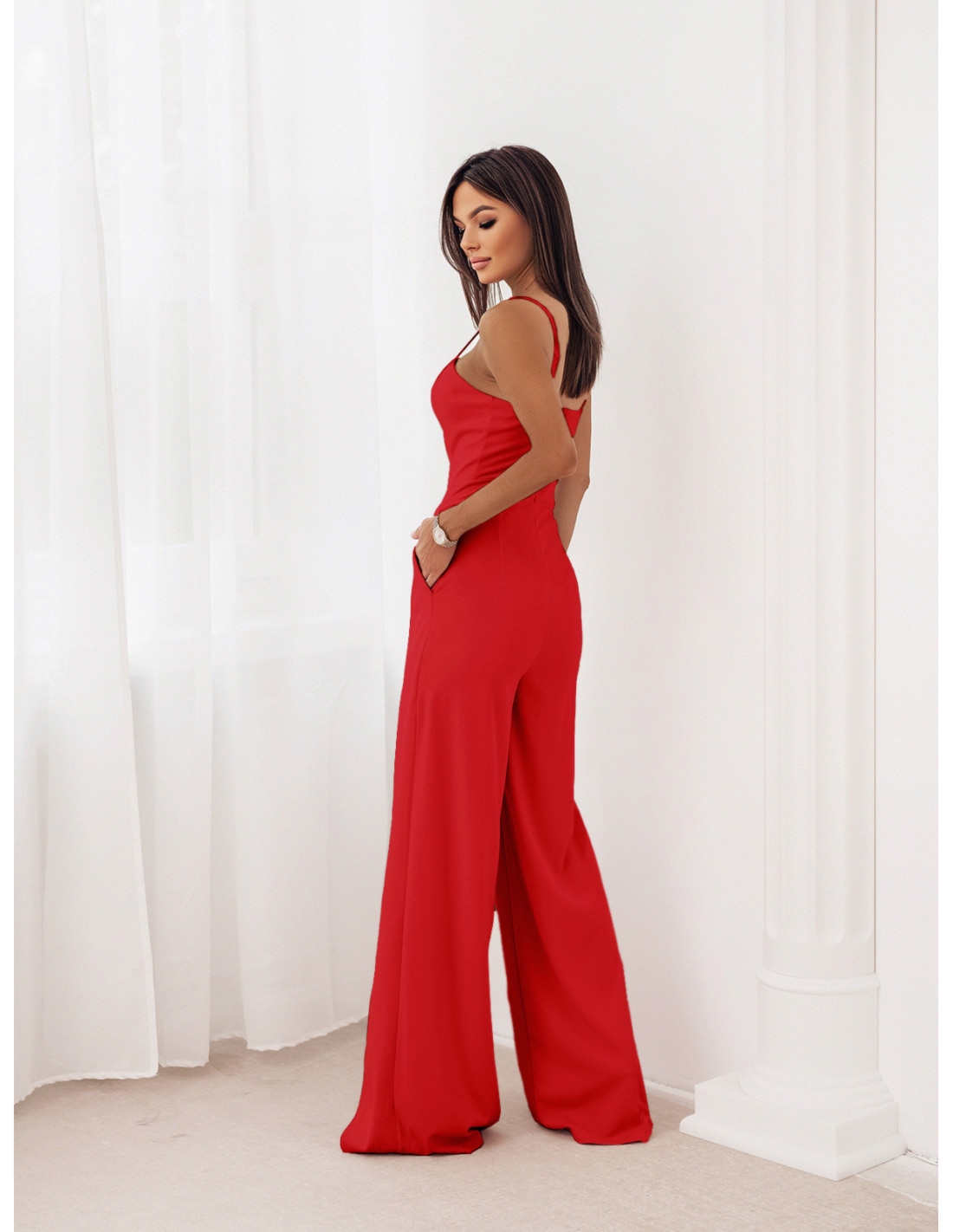 Kombinezon z rozcięciami na nogawkach ZALIJA - czerwony