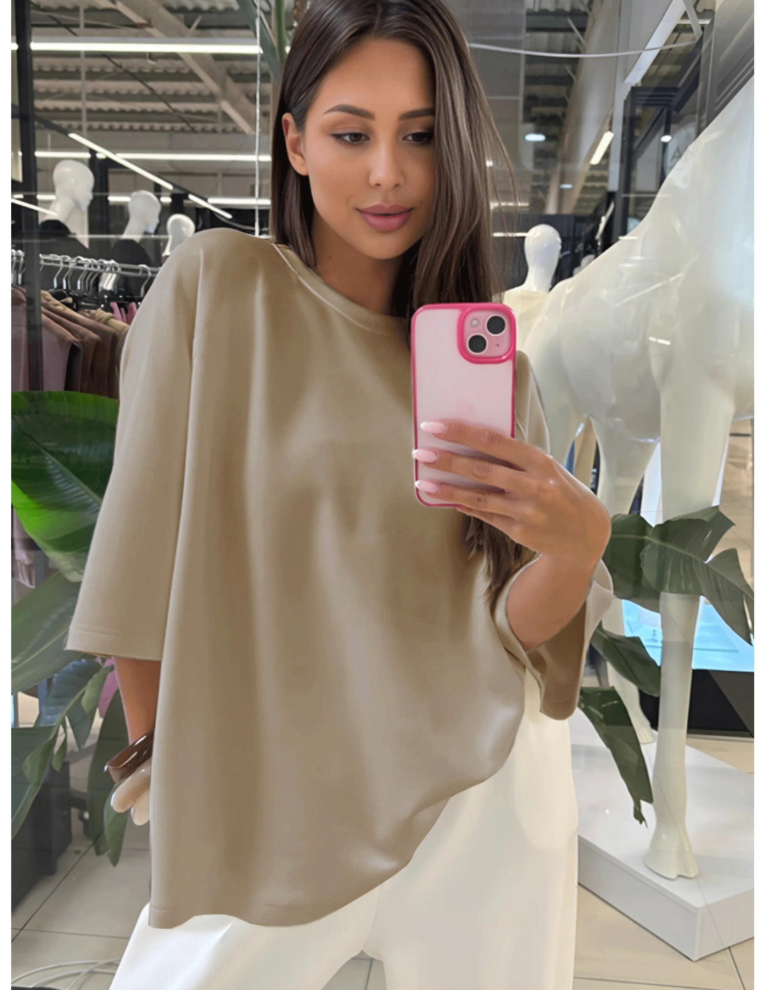 Bluzka oversize z wiskozą JORELLE - beżowa