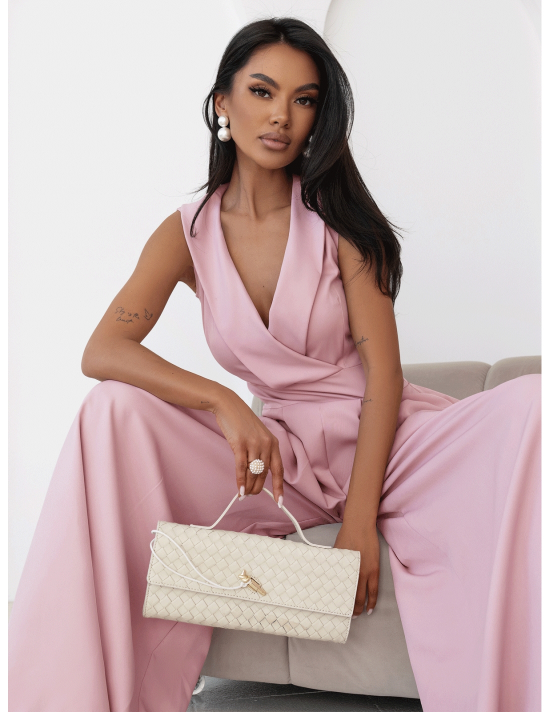 Kombinezon z szerokimi nogawkami ORMAN - brudny róż