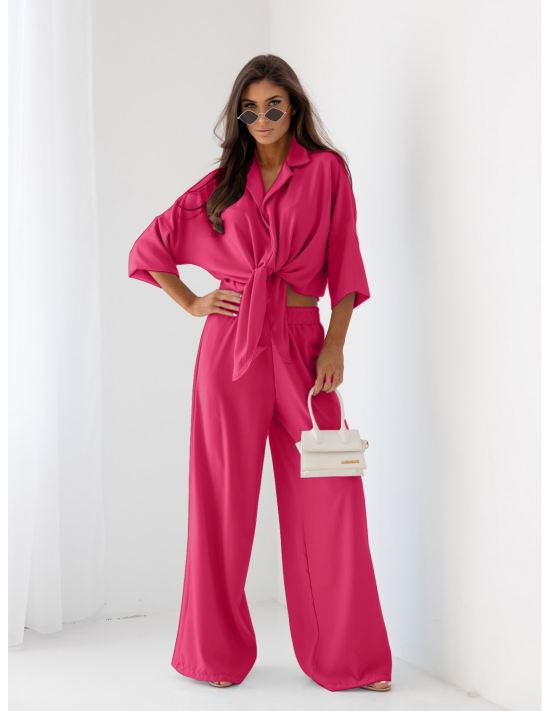 Komplet wiązana koszula i szerokie spodnie SUZI - fuksjowy