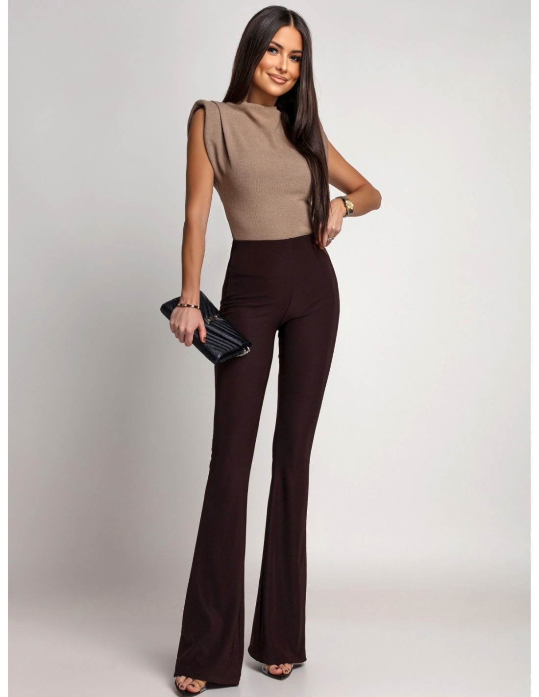 Dopasowane spodnie dzwony AVELISA - czekoladowe