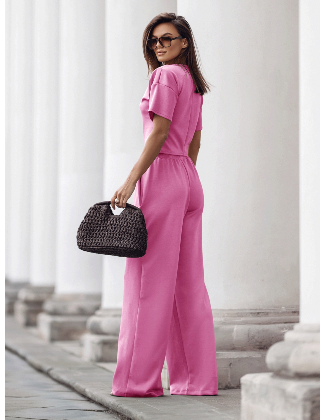 Stylowy komplet dresowy z tencelu MIREYA - pudrowy róż