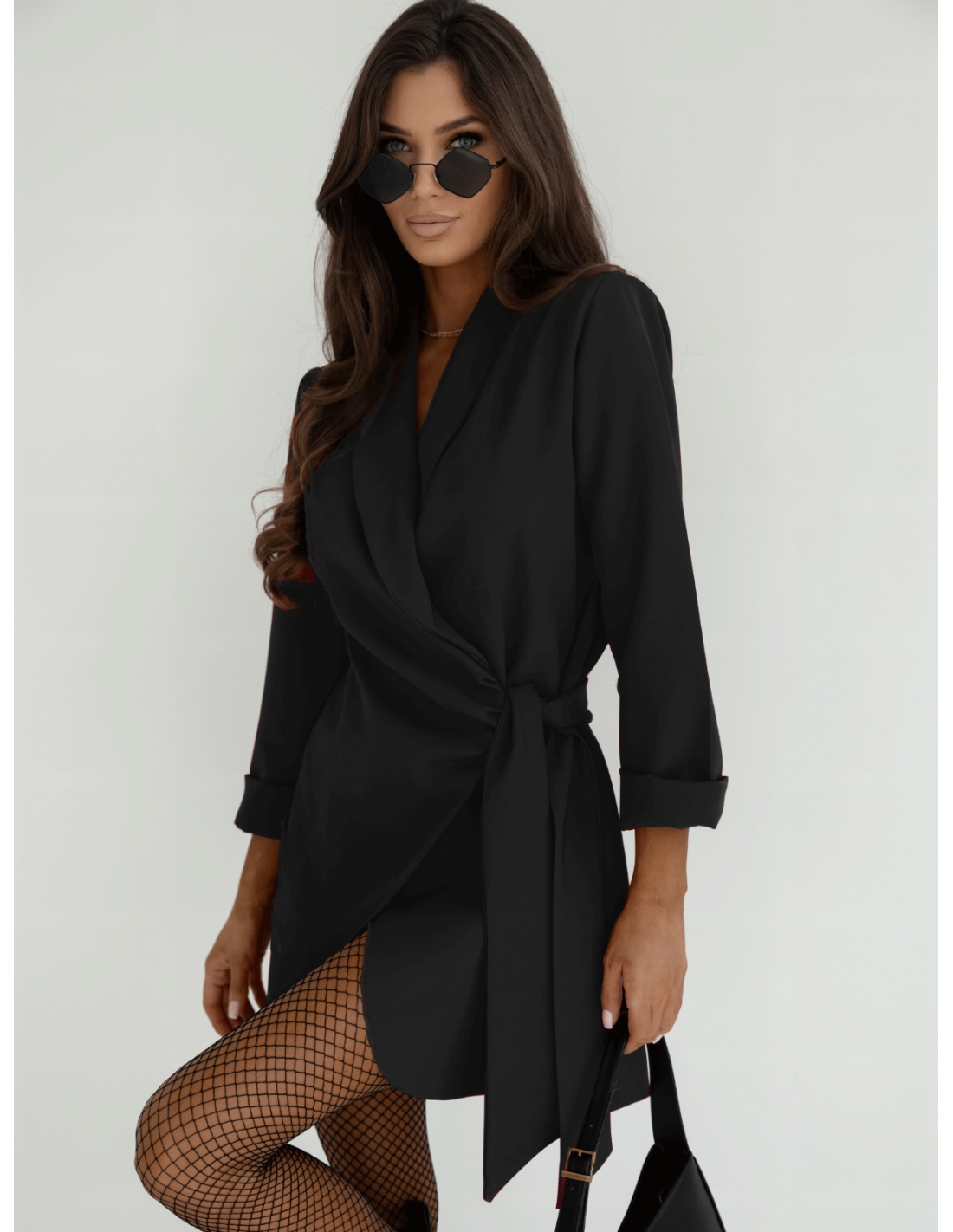 Przekładana sukienka z wiązaniem - LAIRA - czarna
